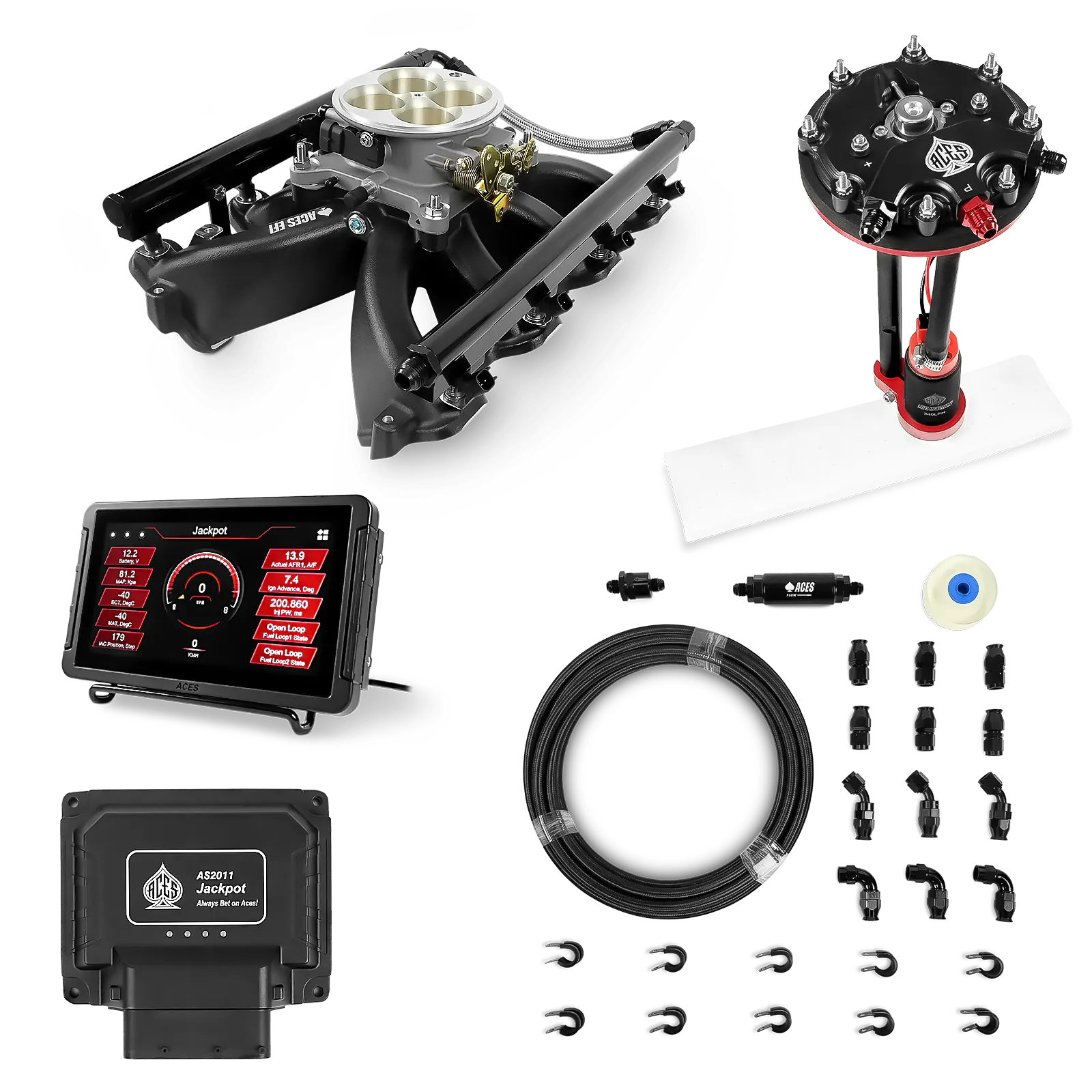 Jackpot LS EFI System - Master Kit with Tank Conversion Pump Module with Internal Regulator + 20' PTFE Hose Kit