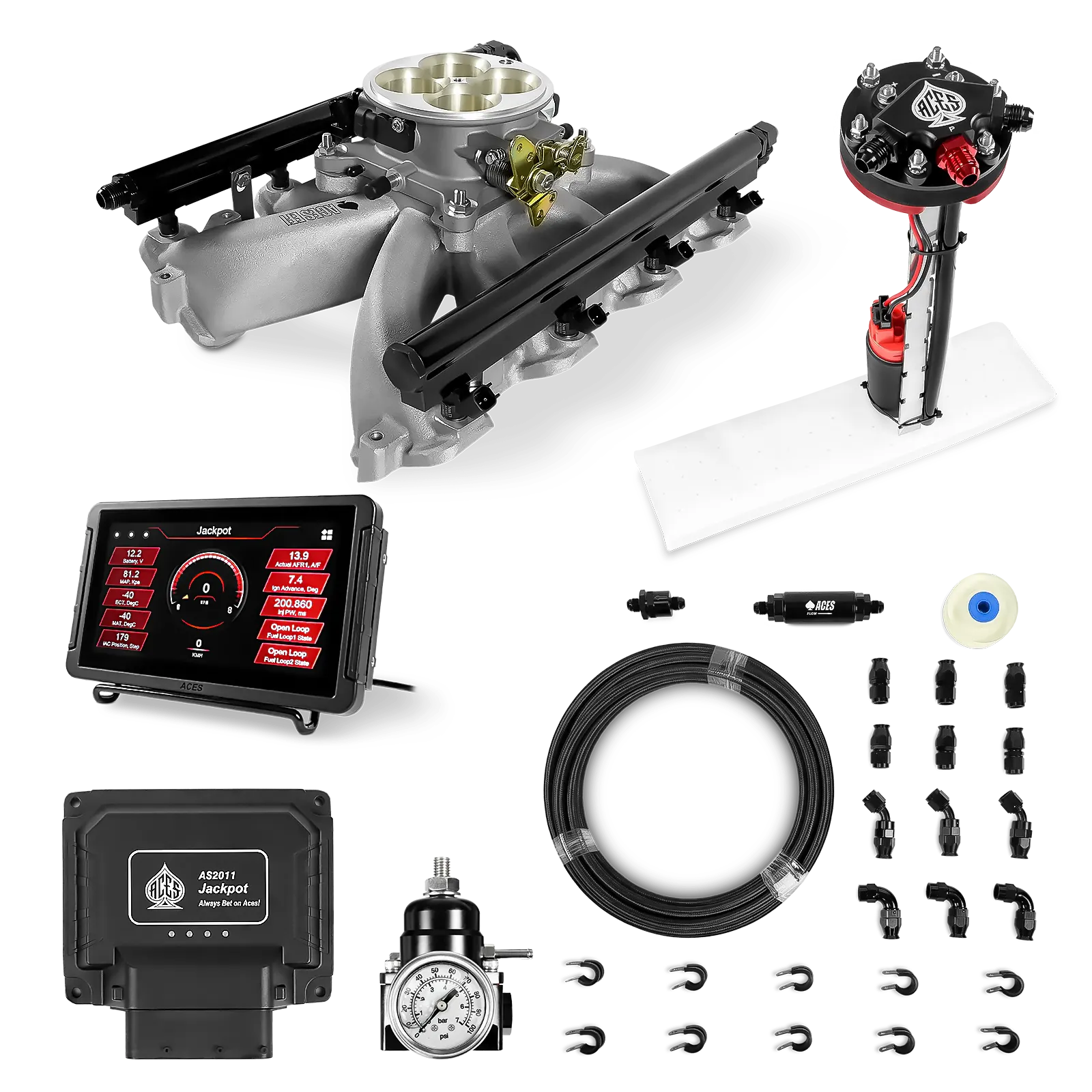 Jackpot LS EFI System - Master Kit with Tight Fit In-Tank Pump Module + 40' PTFE Hose Kit