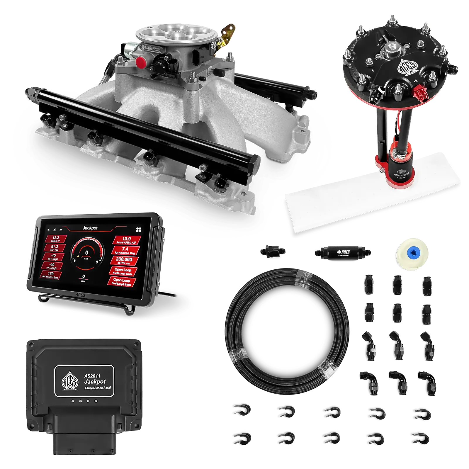 Jackpot LS EFI System - Master Kit with Tank Conversion Pump Module with Internal Regulator + 20' PTFE Hose Kit