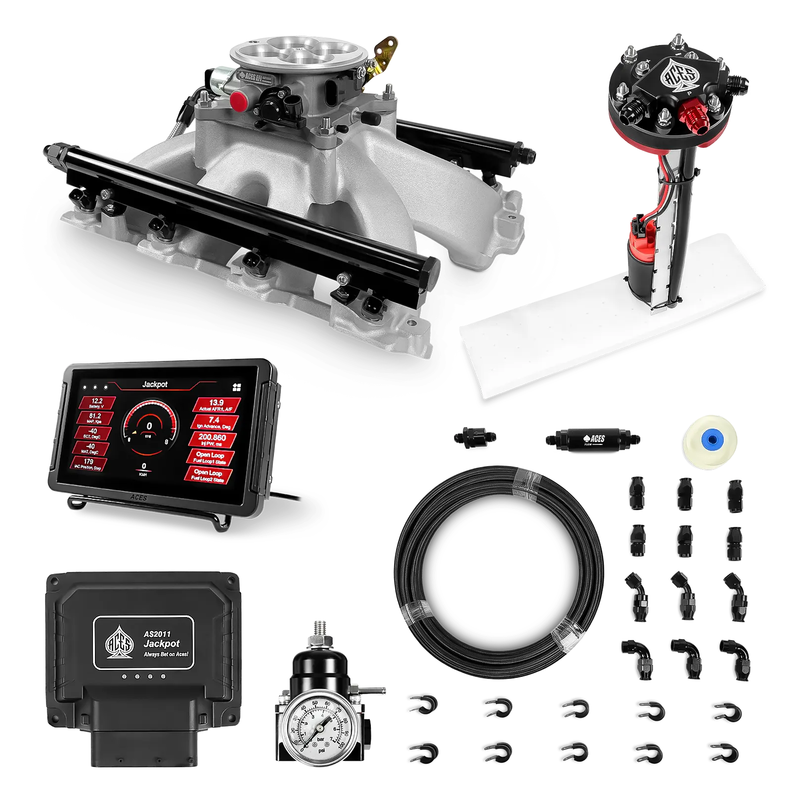 Jackpot LS EFI System - Master Kit with Tight Fit In-Tank Pump Module + 40' PTFE Hose Kit