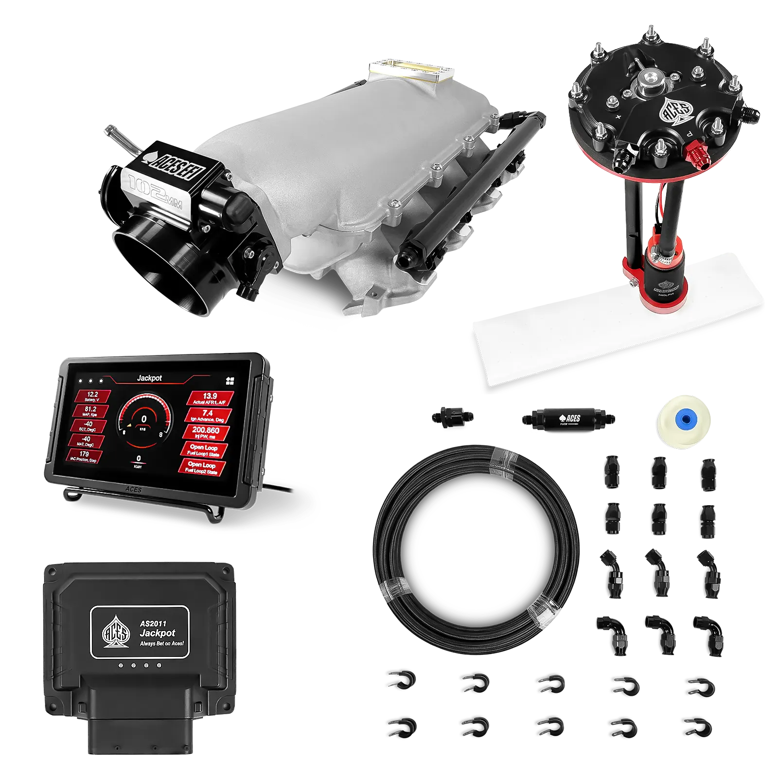 Jackpot LS EFI System - Master Kit with Tank Conversion Pump Module with Internal Regulator + 20' PTFE Hose Kit