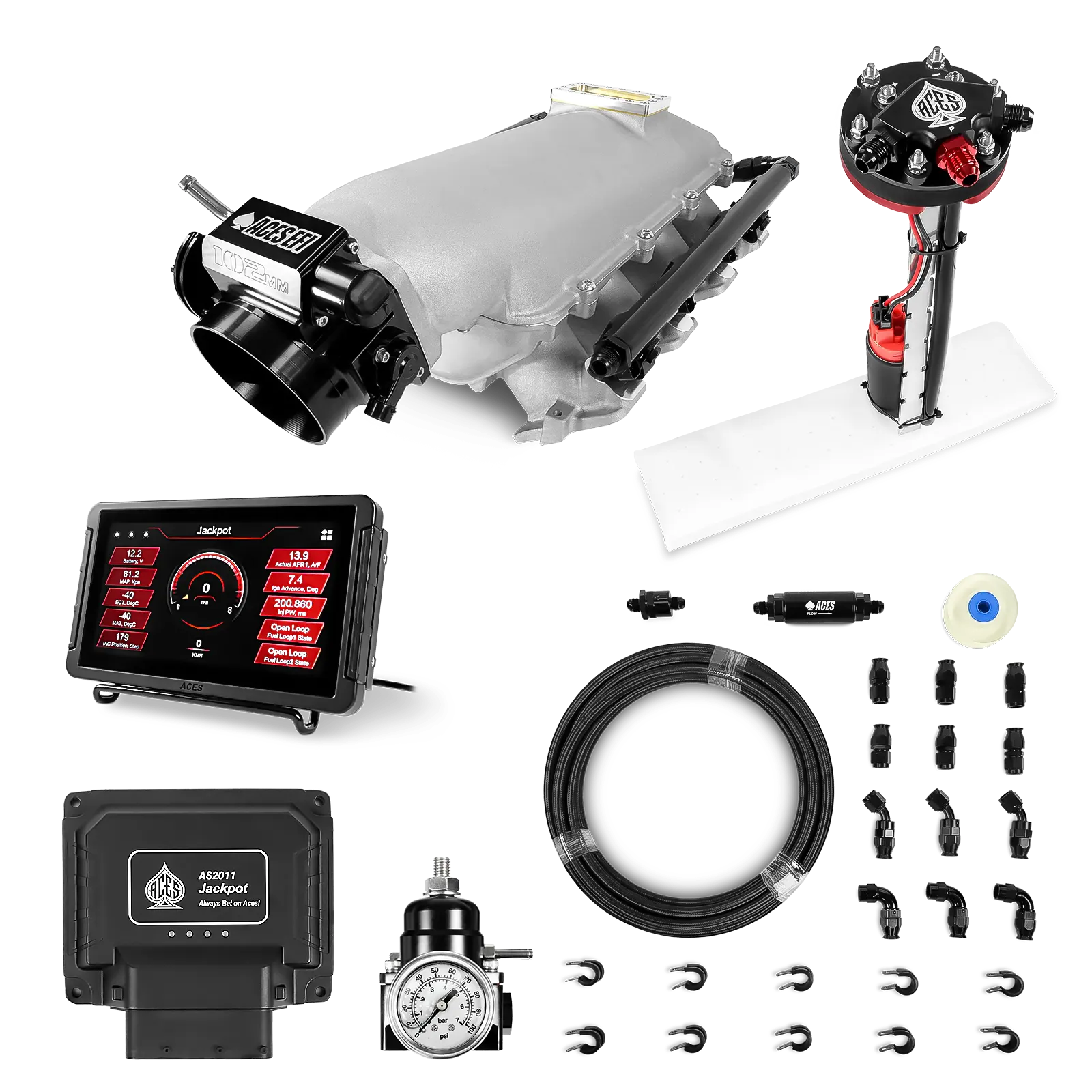 Jackpot LS EFI System - Master Kit with Tight Fit In-Tank Pump Module + 40' PTFE Hose Kit