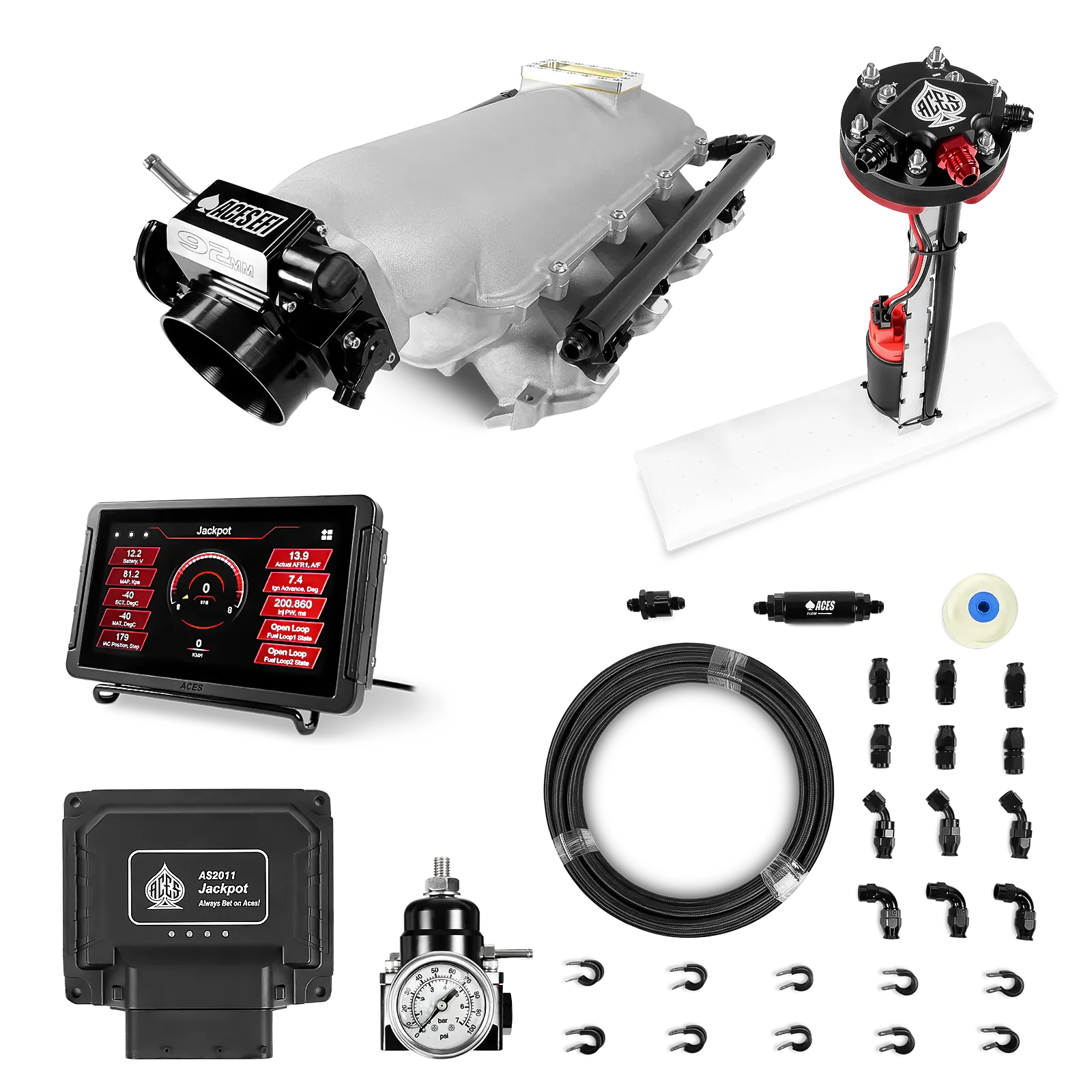 Jackpot LS EFI System - Master Kit with Tight Fit In-Tank Pump Module + 40' PTFE Hose Kit