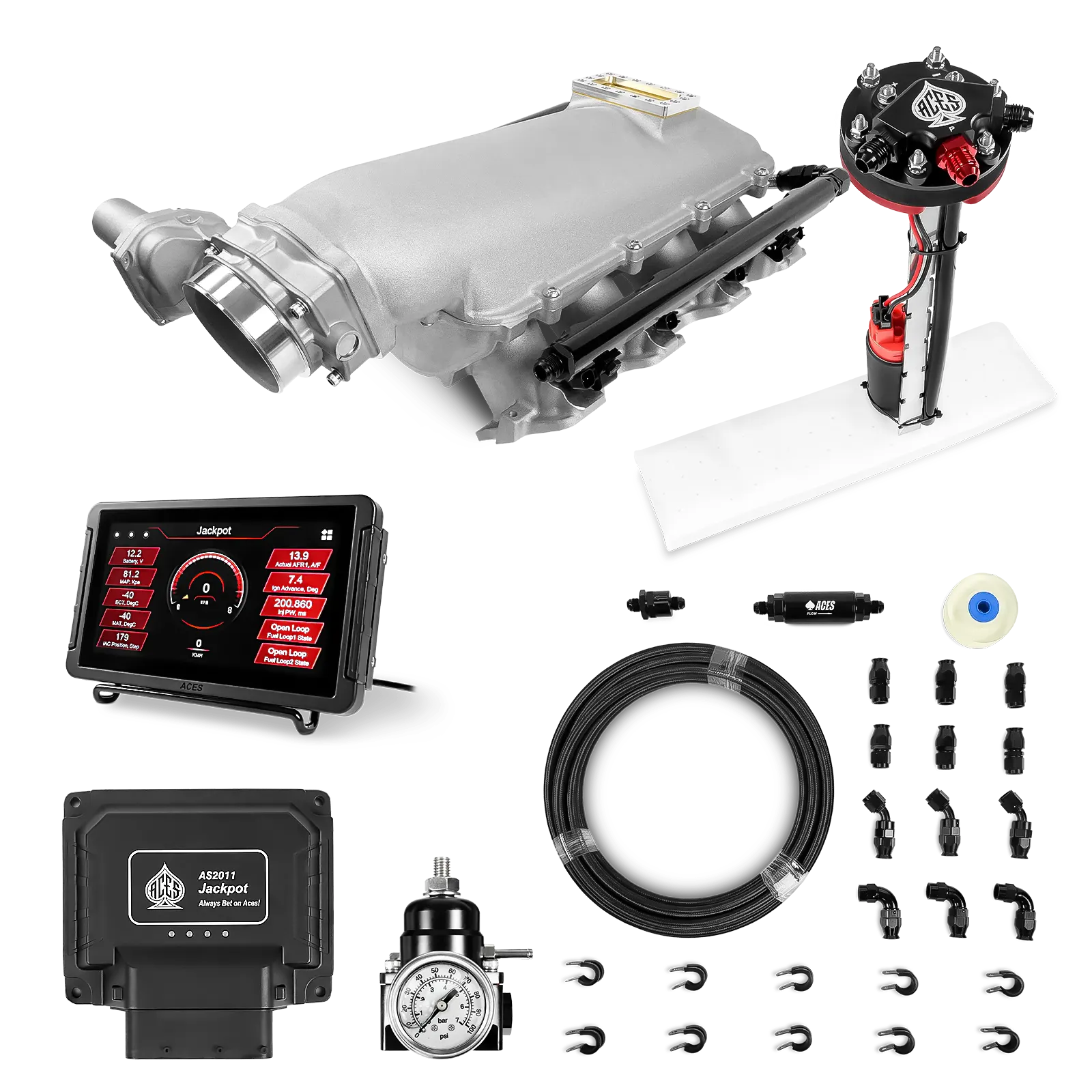 Jackpot LS EFI System - Master Kit with Tight Fit In-Tank Pump Module + 40' PTFE Hose Kit