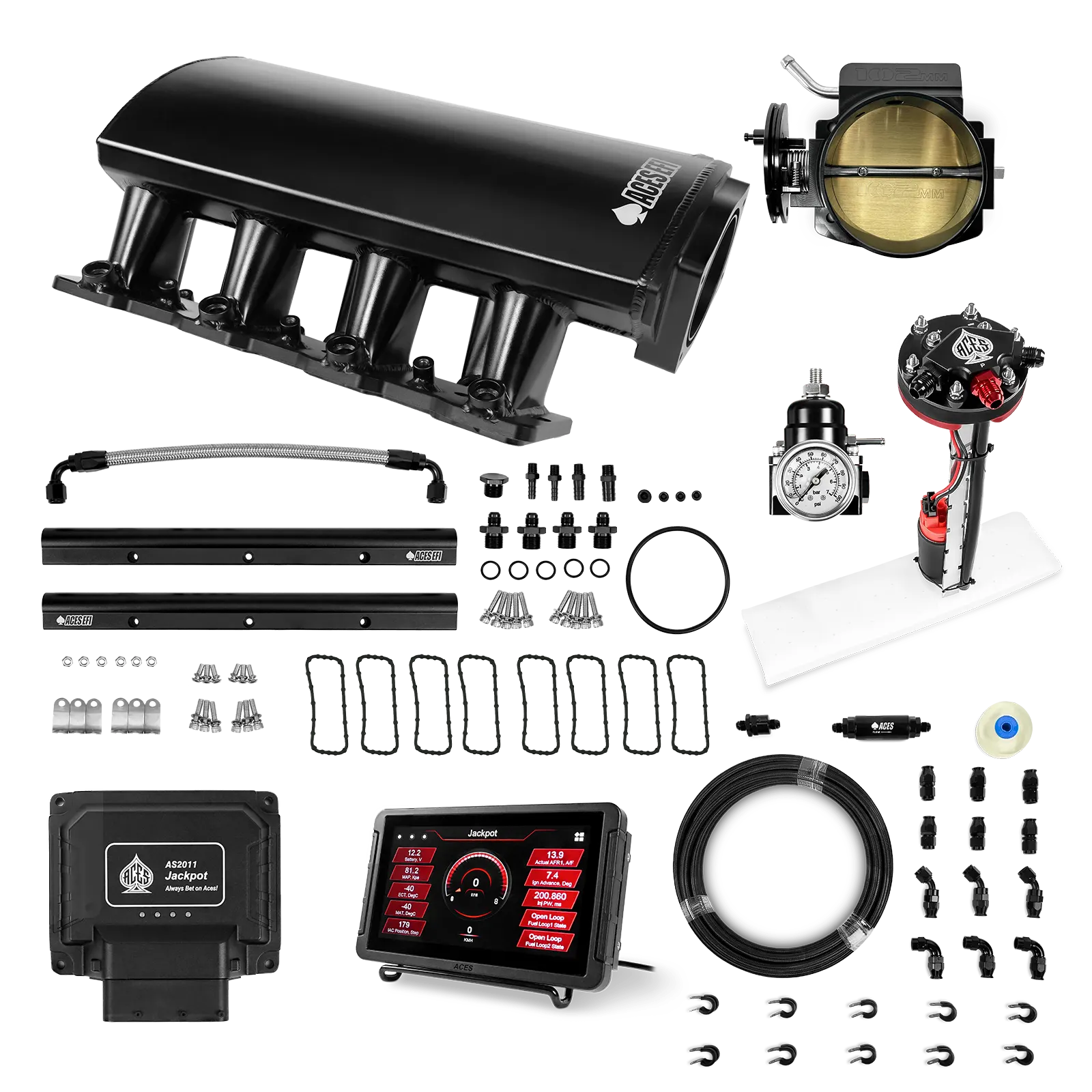 Jackpot LS EFI System - Master Kit with Tight Fit In-Tank Pump Module + 40' PTFE Hose Kit