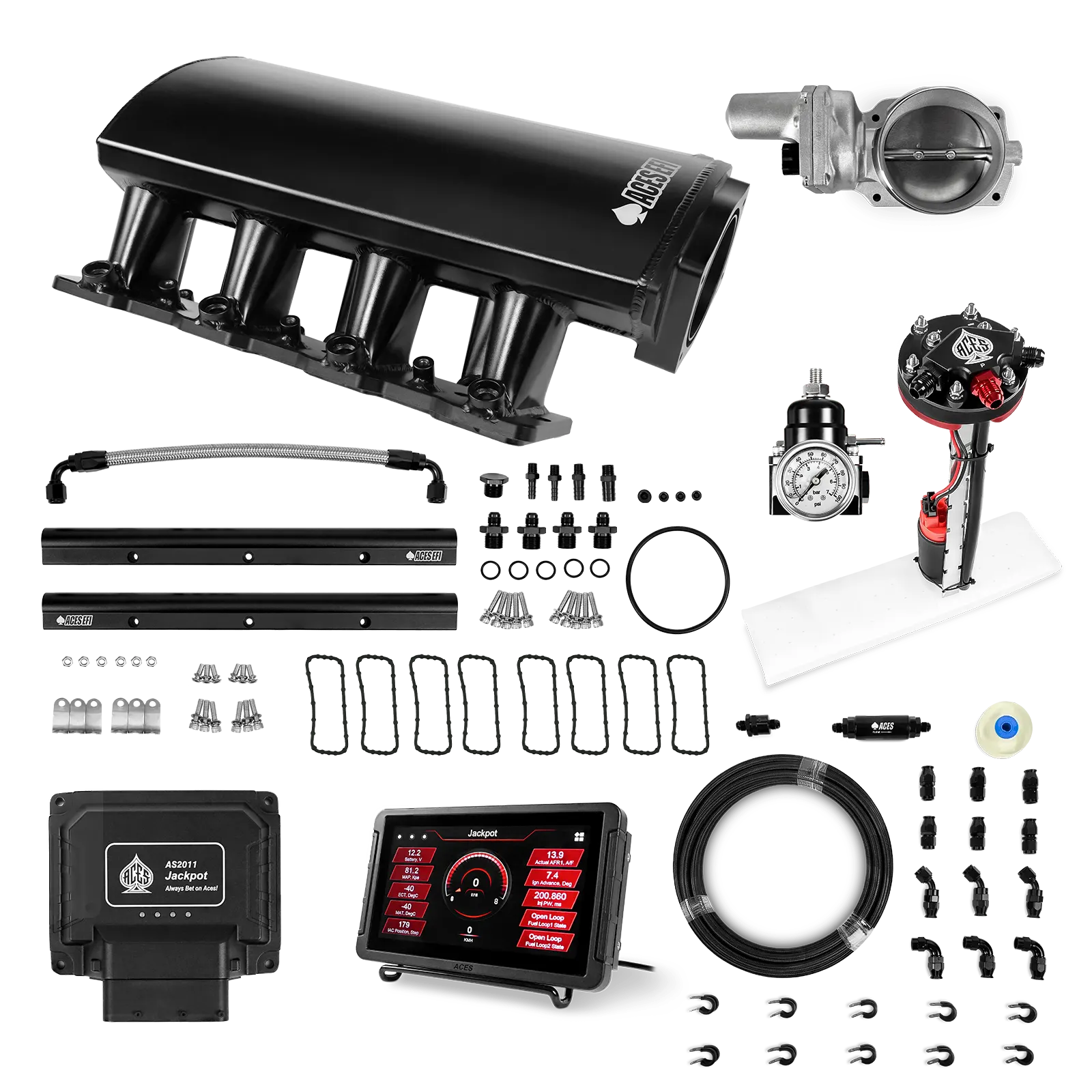 Jackpot LS EFI System - Master Kit with Tight Fit In-Tank Pump Module + 40' PTFE Hose Kit