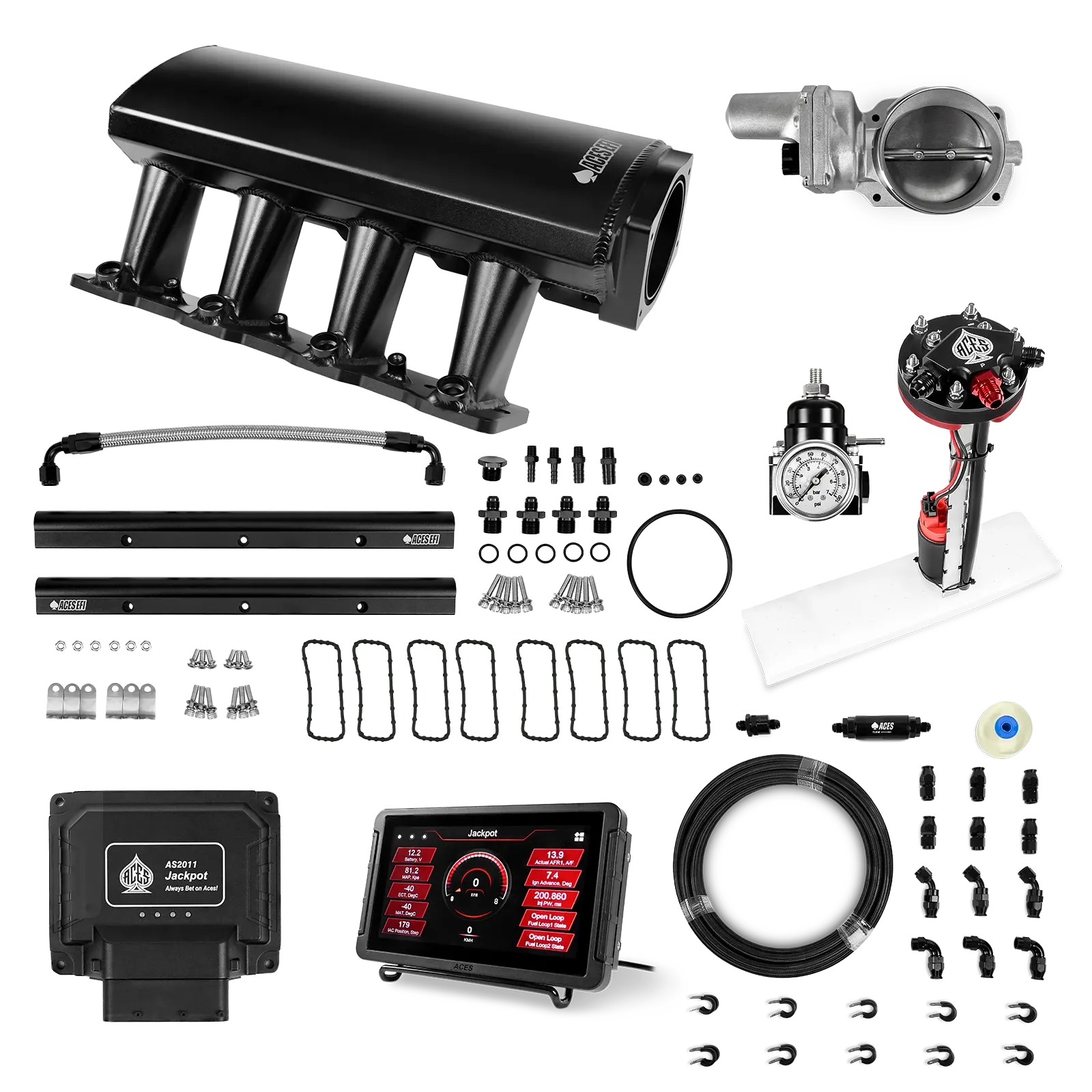 Jackpot LS EFI System - Master Kit with Tight Fit In-Tank Pump Module + 40' PTFE Hose Kit