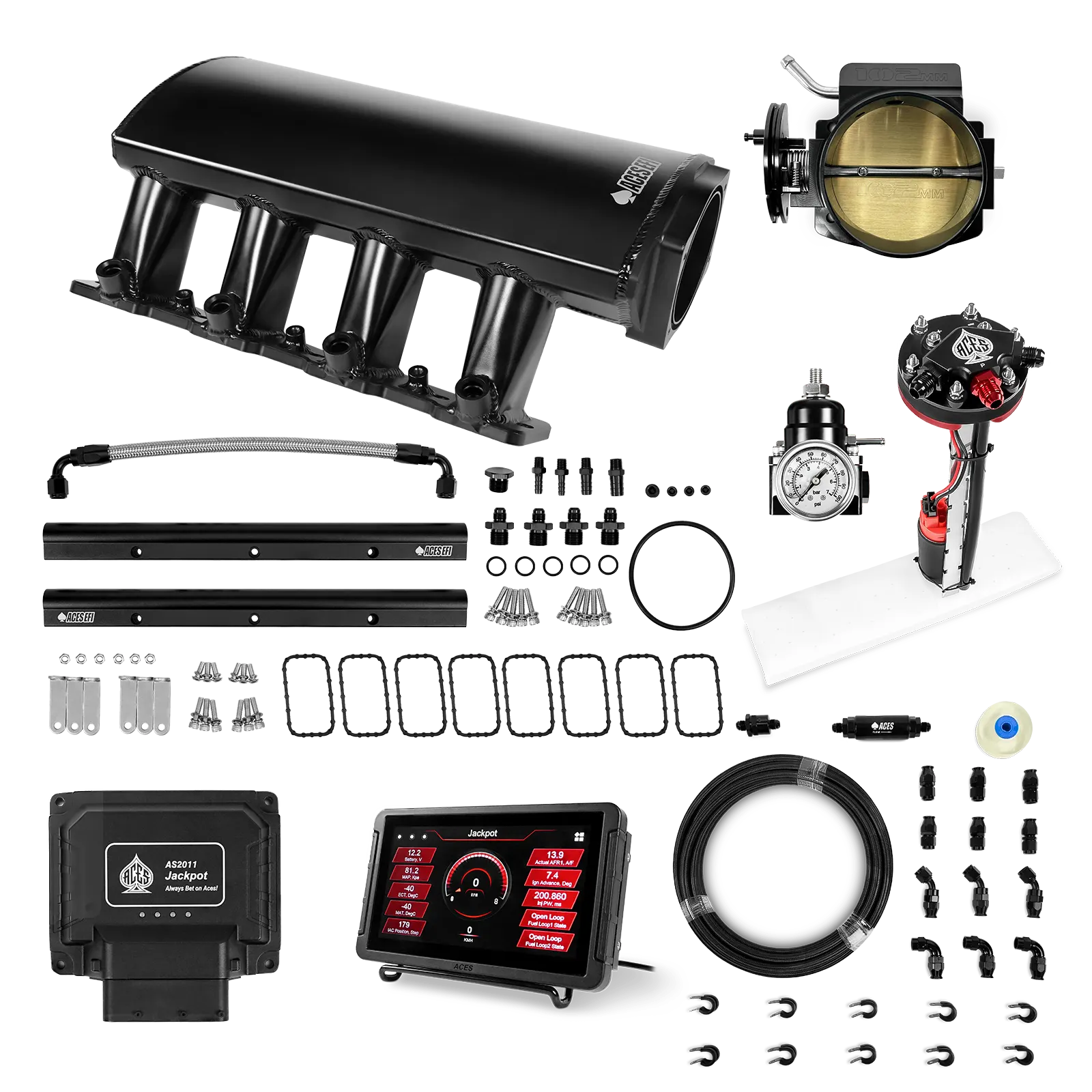 Jackpot LS EFI System - Master Kit with Tight Fit In-Tank Pump Module + 40' PTFE Hose Kit