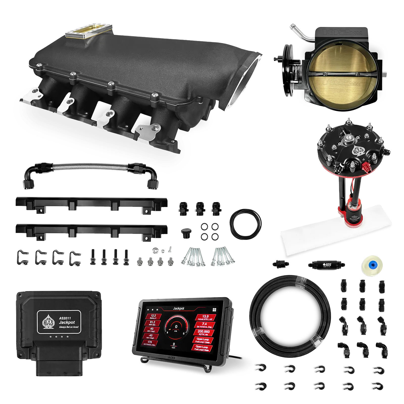 Jackpot LS EFI System - Master Kit with Tank Conversion Pump Module with Internal Regulator + 20' PTFE Hose Kit