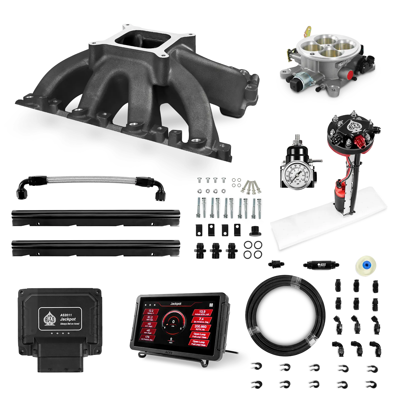 Jackpot LS EFI System - Master Kit with Tight Fit In-Tank Pump Module + 40' PTFE Hose Kit