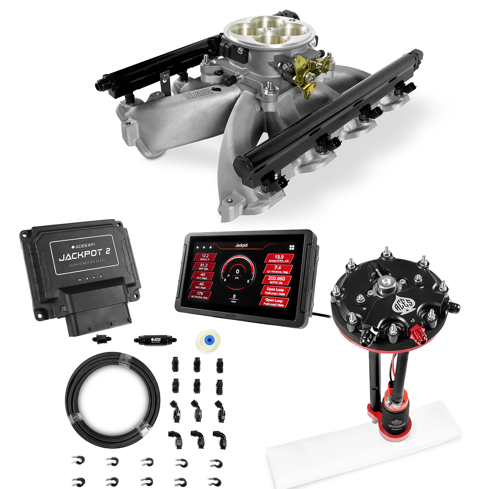 Jackpot 2 LS EFI System - Master Kit with Tank Conversion Pump Module with Internal Regulator + 20' PTFE Hose Kit