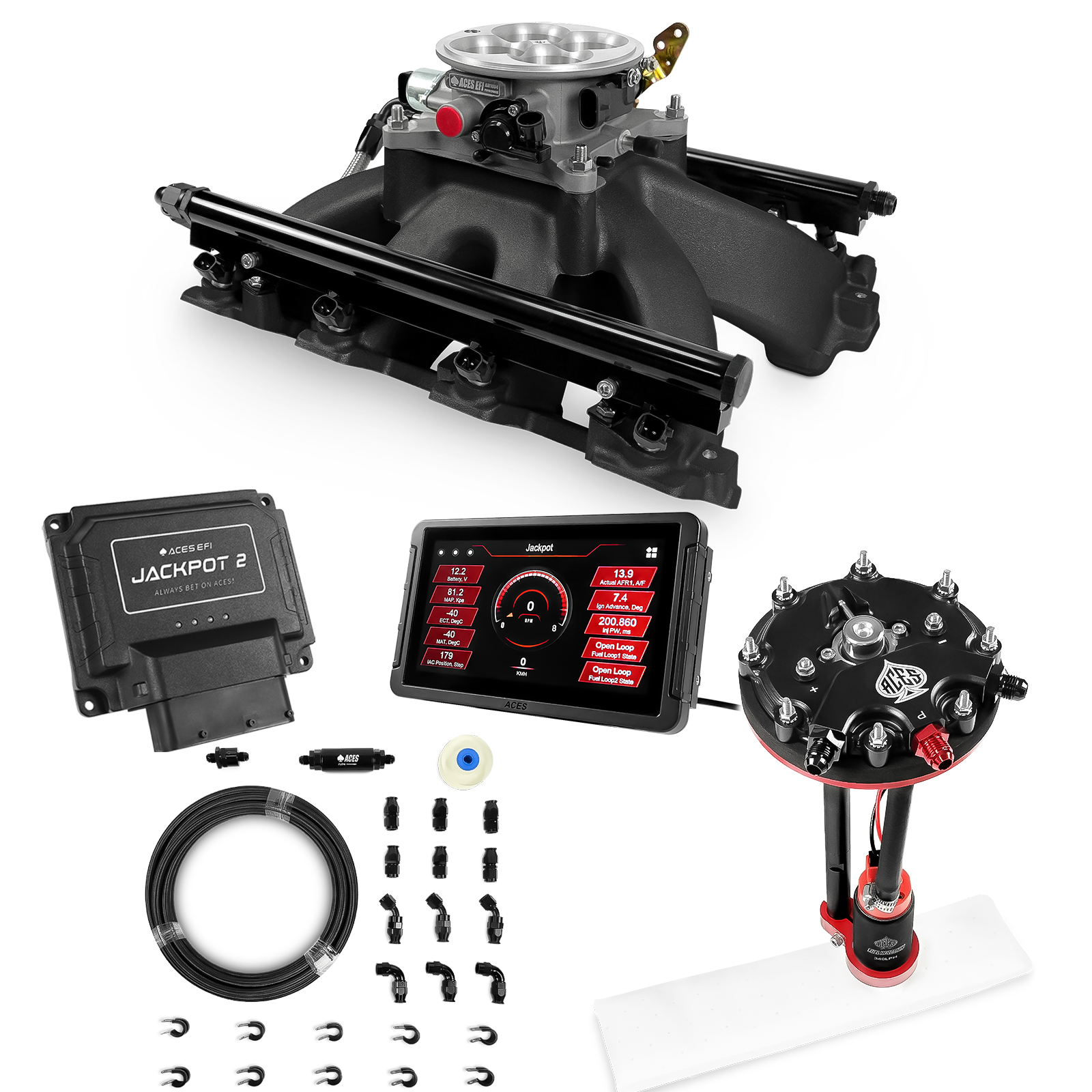 Jackpot 2 LS EFI System - Master Kit with Tank Conversion Pump Module with Internal Regulator + 20' PTFE Hose Kit
