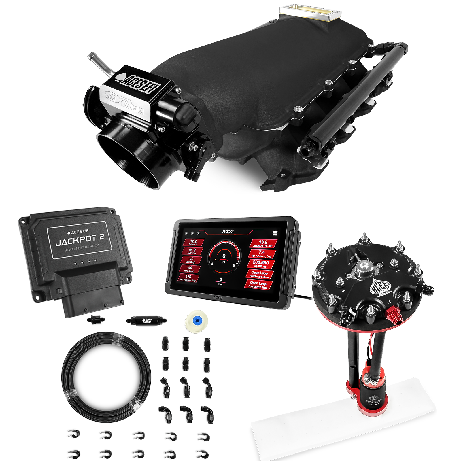 Jackpot 2 LS EFI System - Master Kit with Tank Conversion Pump Module with Internal Regulator + 20' PTFE Hose Kit