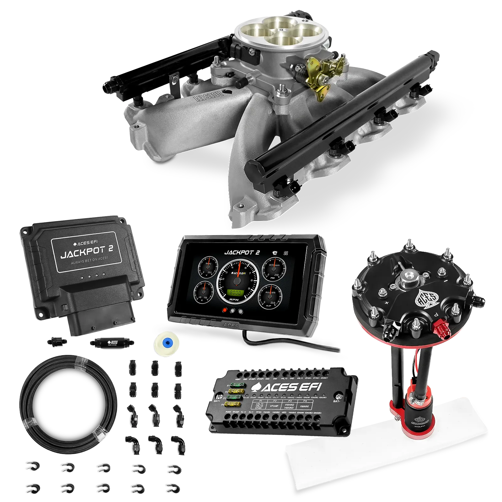 Jackpot 2 LS EFI System - Master Kit with Tank Conversion Pump Module with Internal Regulator + 20' PTFE Hose Kit