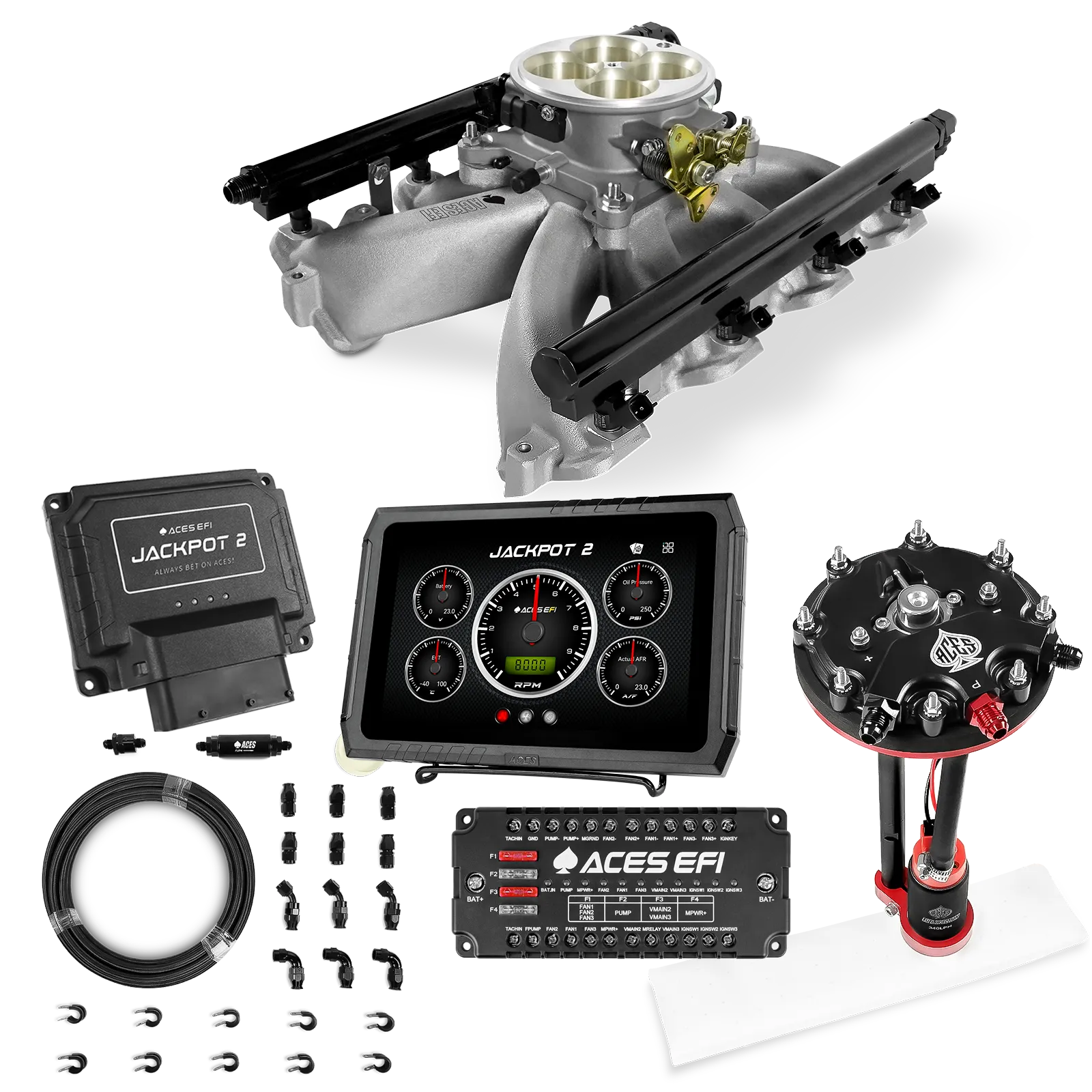 Jackpot 2 LS EFI System - Master Kit with Tank Conversion Pump Module with Internal Regulator + 20' PTFE Hose Kit