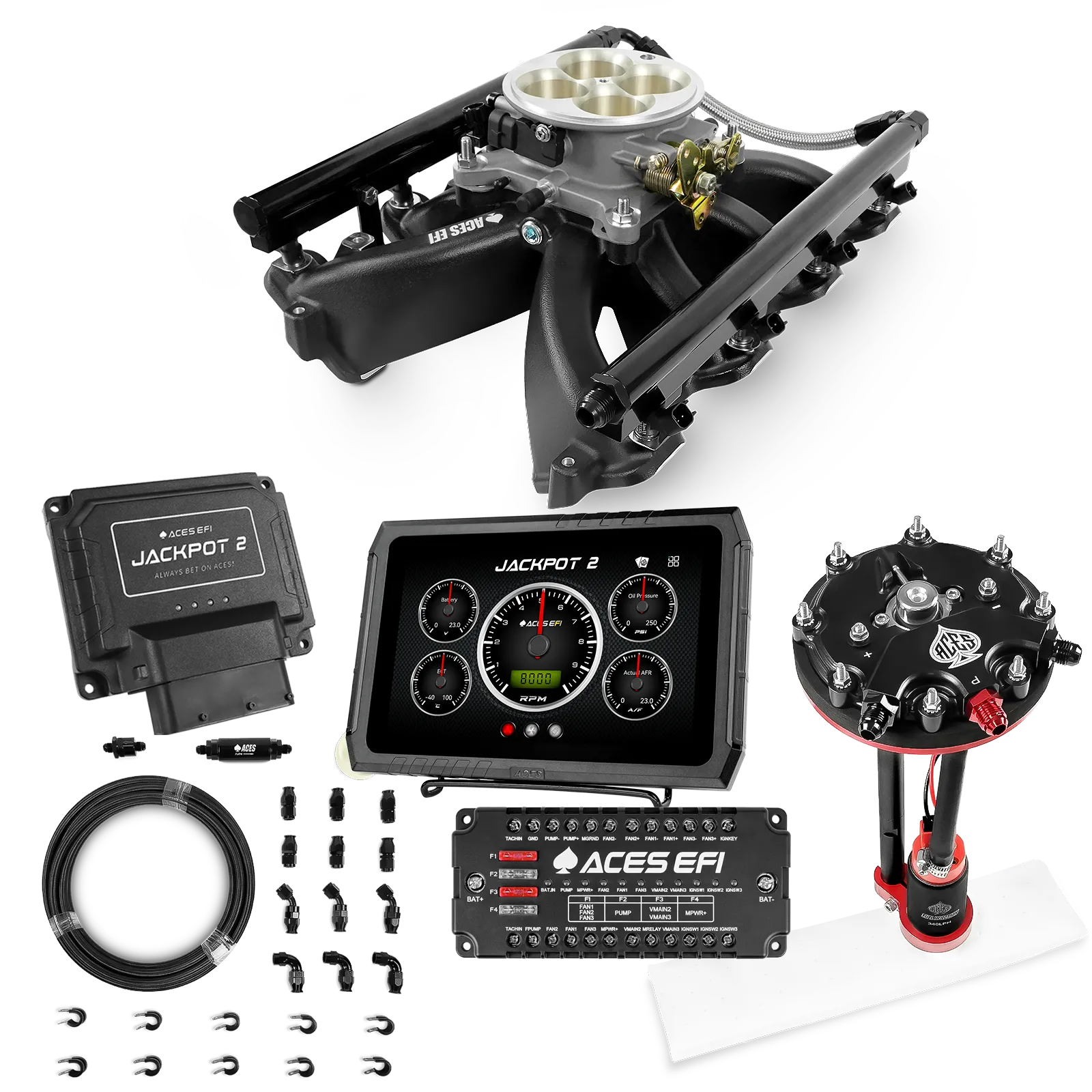 Jackpot 2 LS EFI System - Master Kit with Tank Conversion Pump Module with Internal Regulator + 20' PTFE Hose Kit