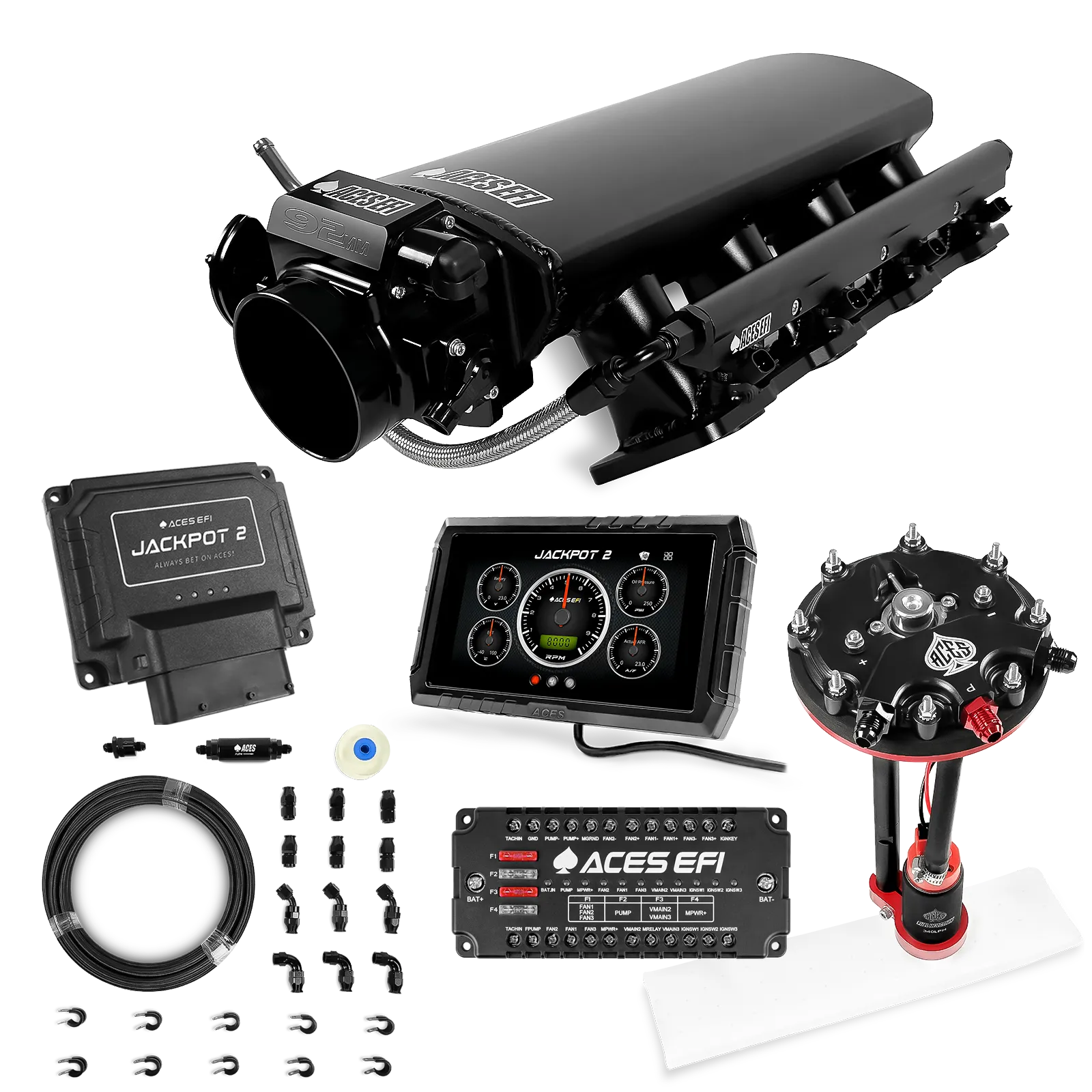Jackpot 2 LS EFI System - Master Kit with Tank Conversion Pump Module with Internal Regulator + 20' PTFE Hose Kit