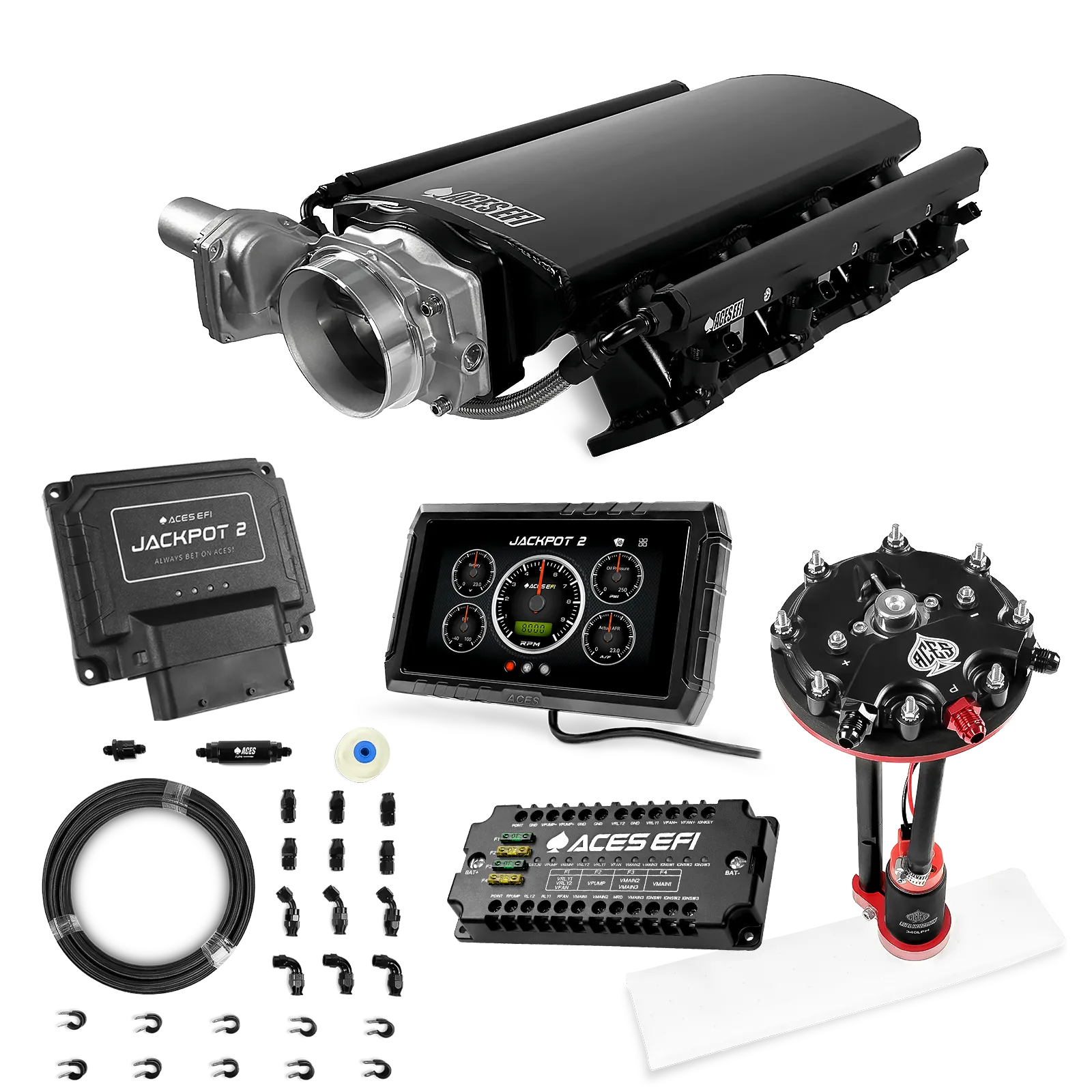Jackpot 2 LS EFI System - Master Kit with Tank Conversion Pump Module with Internal Regulator + 20' PTFE Hose Kit