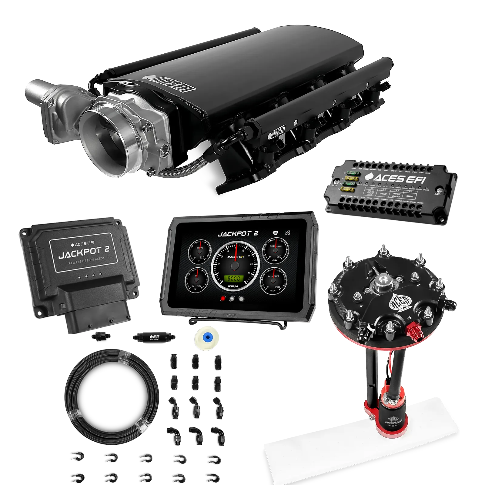 Jackpot 2 LS EFI System - Master Kit with Tank Conversion Pump Module with Internal Regulator + 20' PTFE Hose Kit