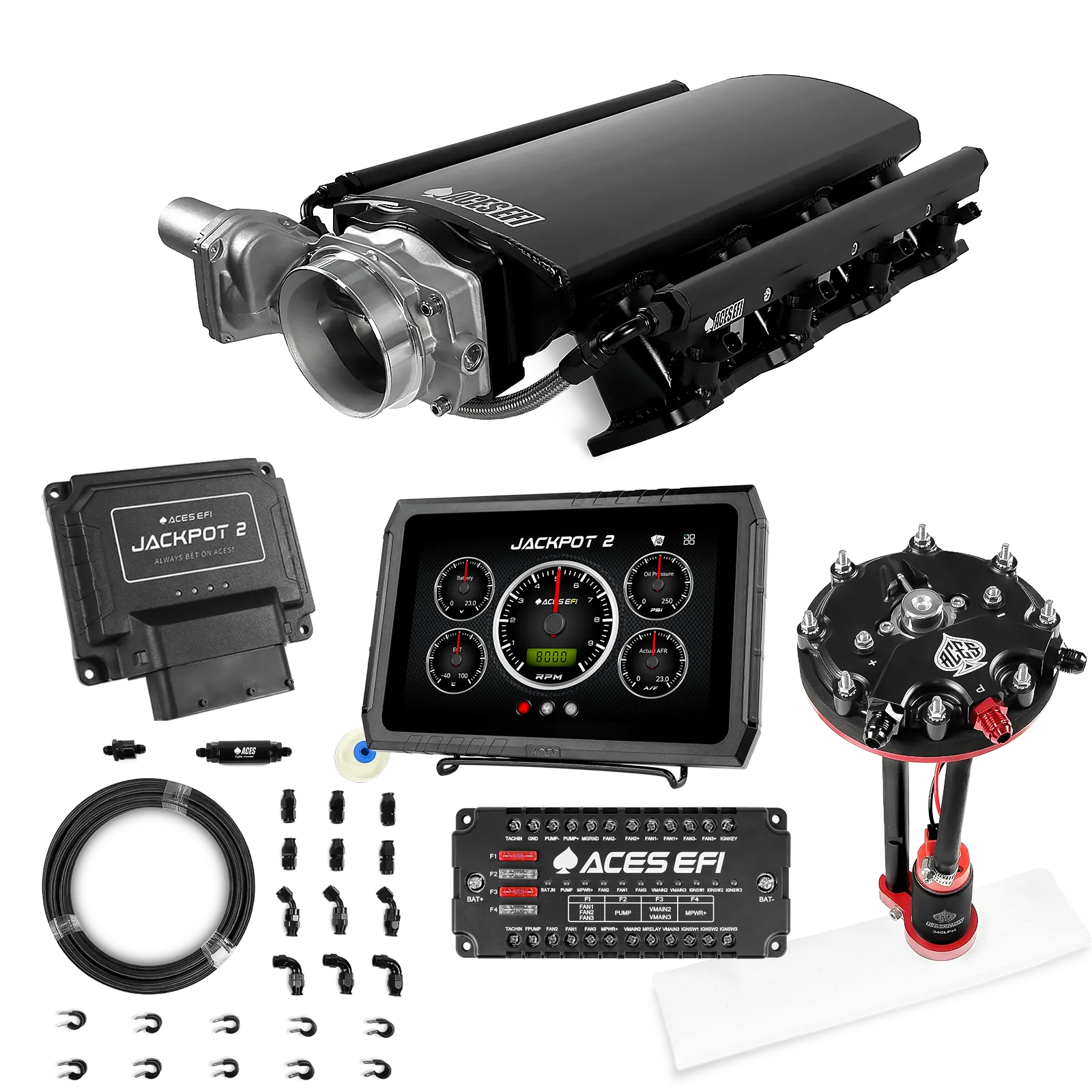 Jackpot 2 LS EFI System - Master Kit with Tank Conversion Pump Module with Internal Regulator + 20' PTFE Hose Kit