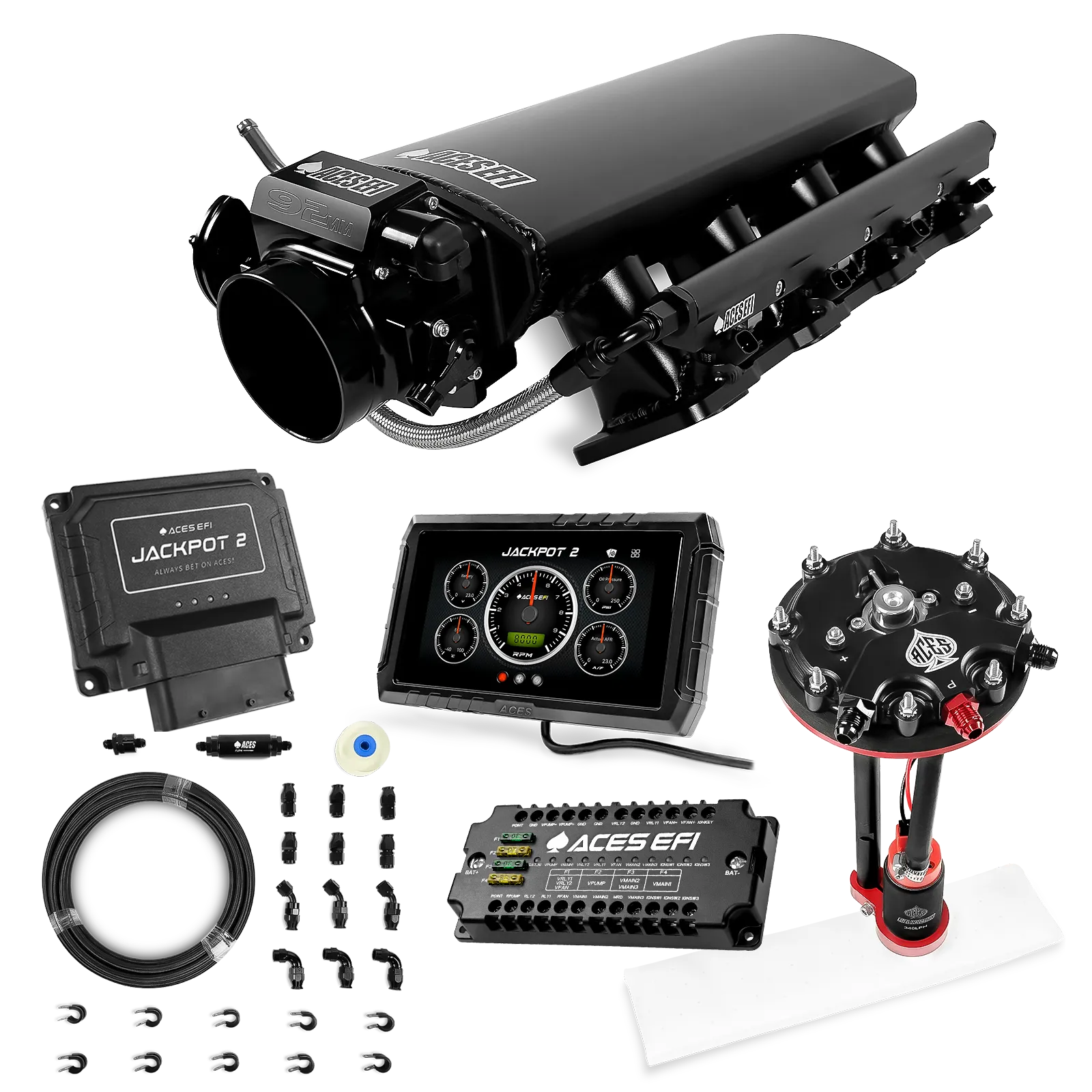 Jackpot 2 LS EFI System - Master Kit with Tank Conversion Pump Module with Internal Regulator + 20' PTFE Hose Kit