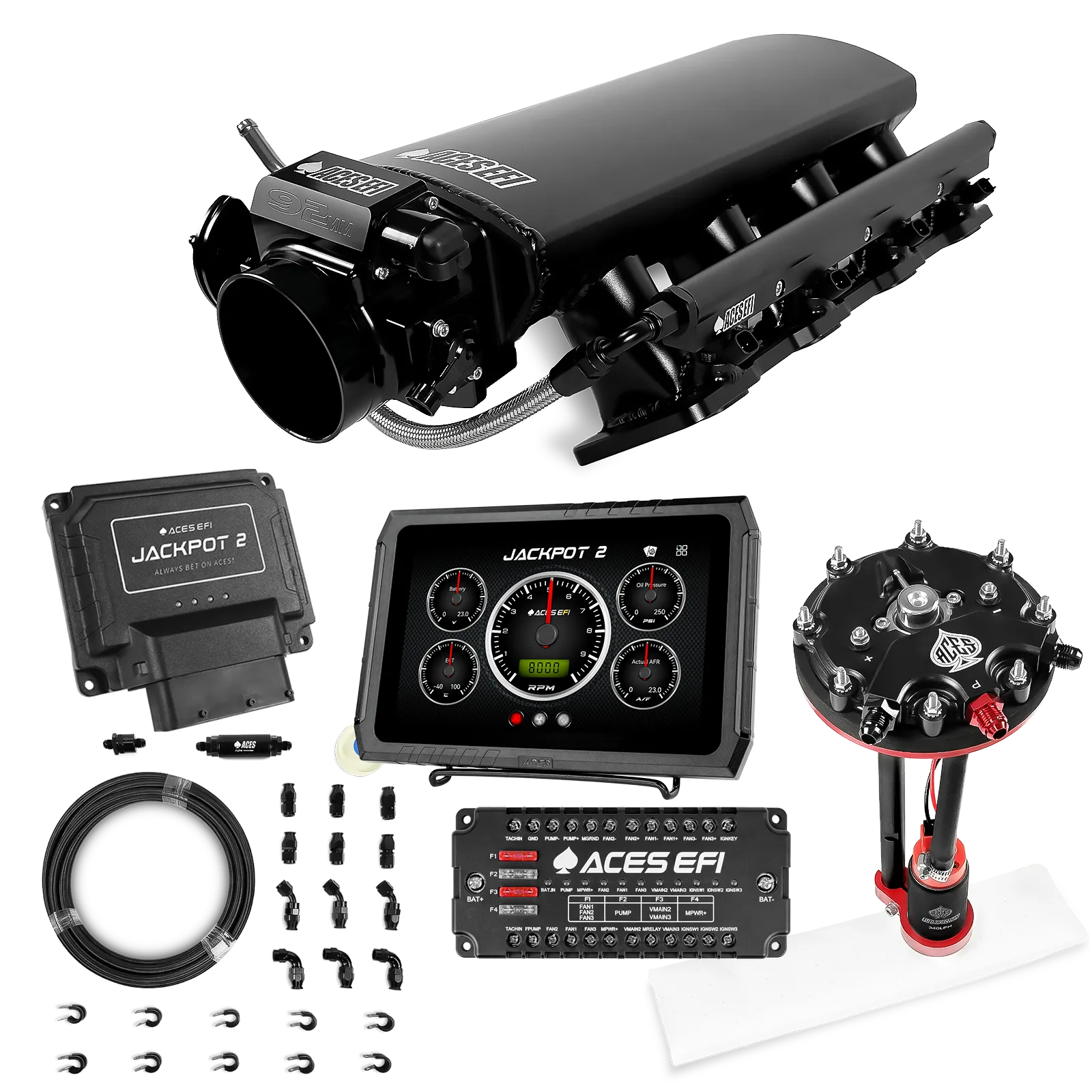 Jackpot 2 LS EFI System - Master Kit with Tank Conversion Pump Module with Internal Regulator + 20' PTFE Hose Kit