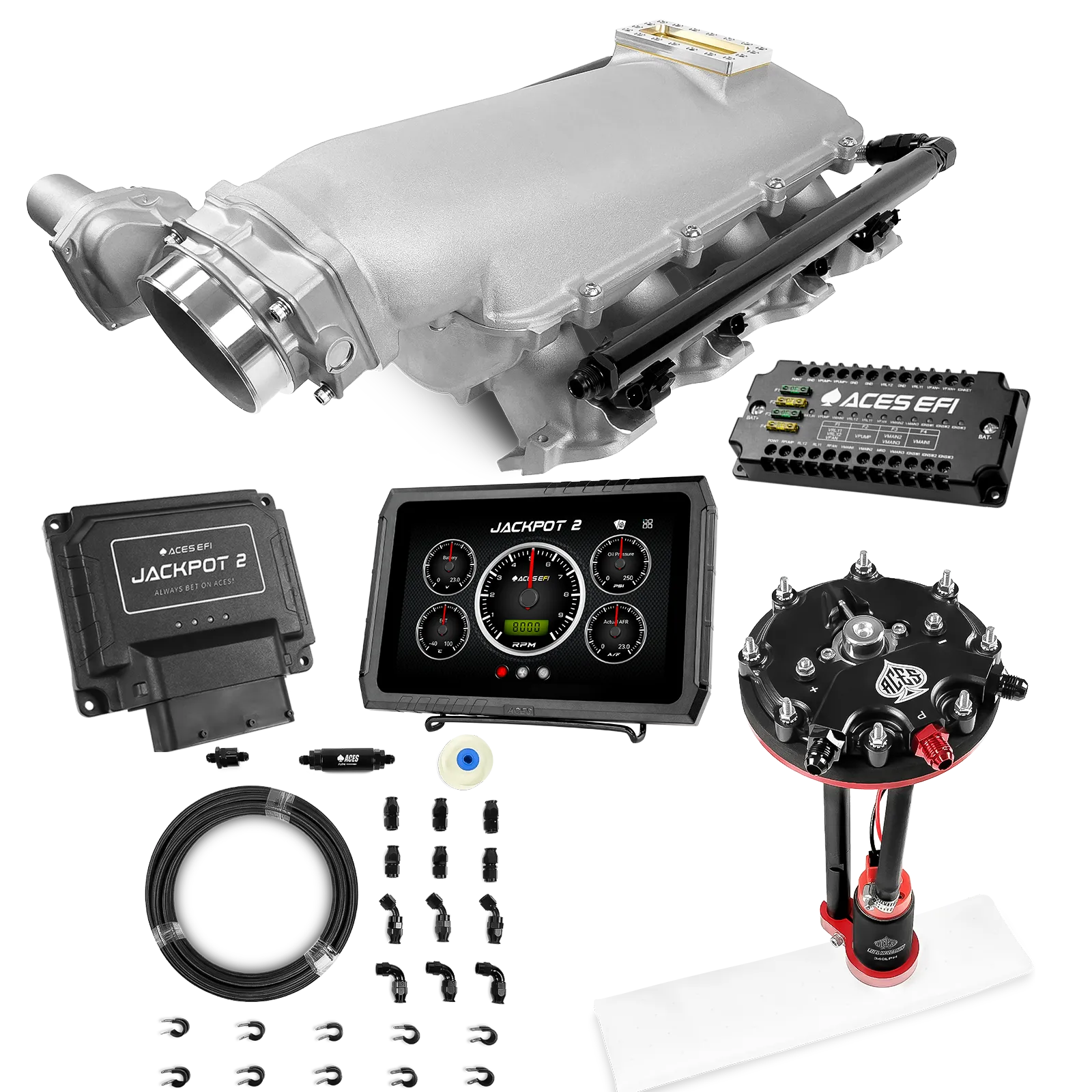 Jackpot 2 LS EFI System - Master Kit with Tank Conversion Pump Module with Internal Regulator + 20' PTFE Hose Kit