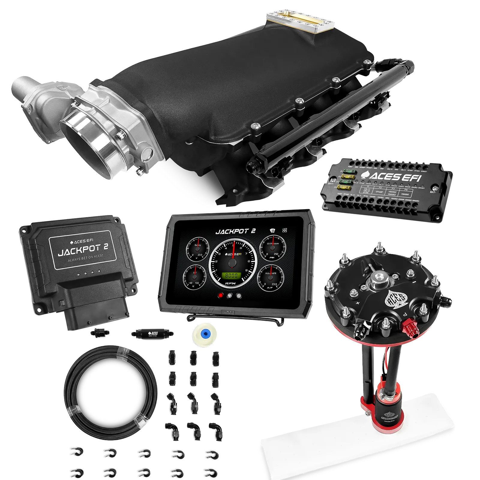 Jackpot 2 LS EFI System - Master Kit with Tank Conversion Pump Module with Internal Regulator + 20' PTFE Hose Kit