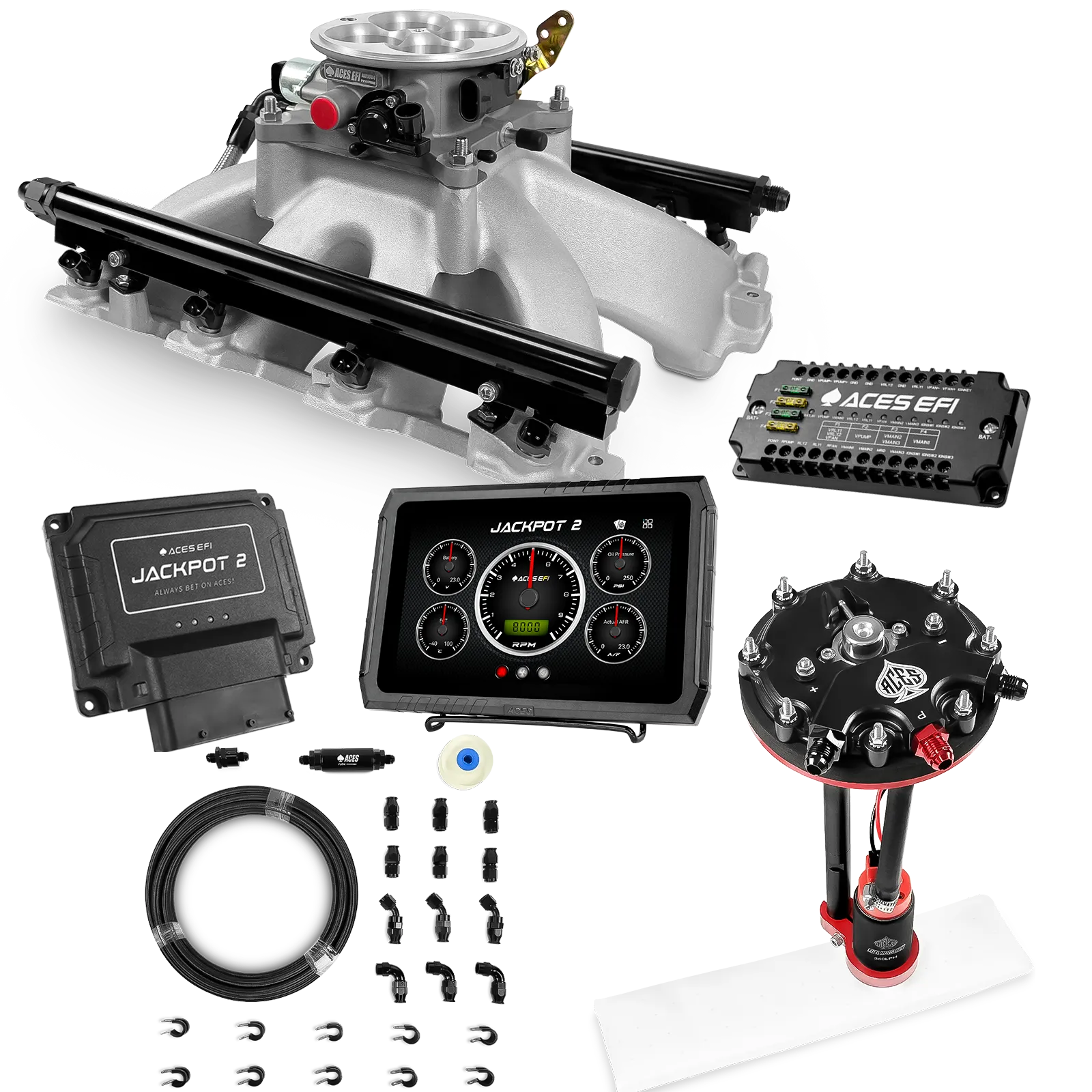 Jackpot 2 LS EFI System - Master Kit with Tank Conversion Pump Module with Internal Regulator + 20' PTFE Hose Kit