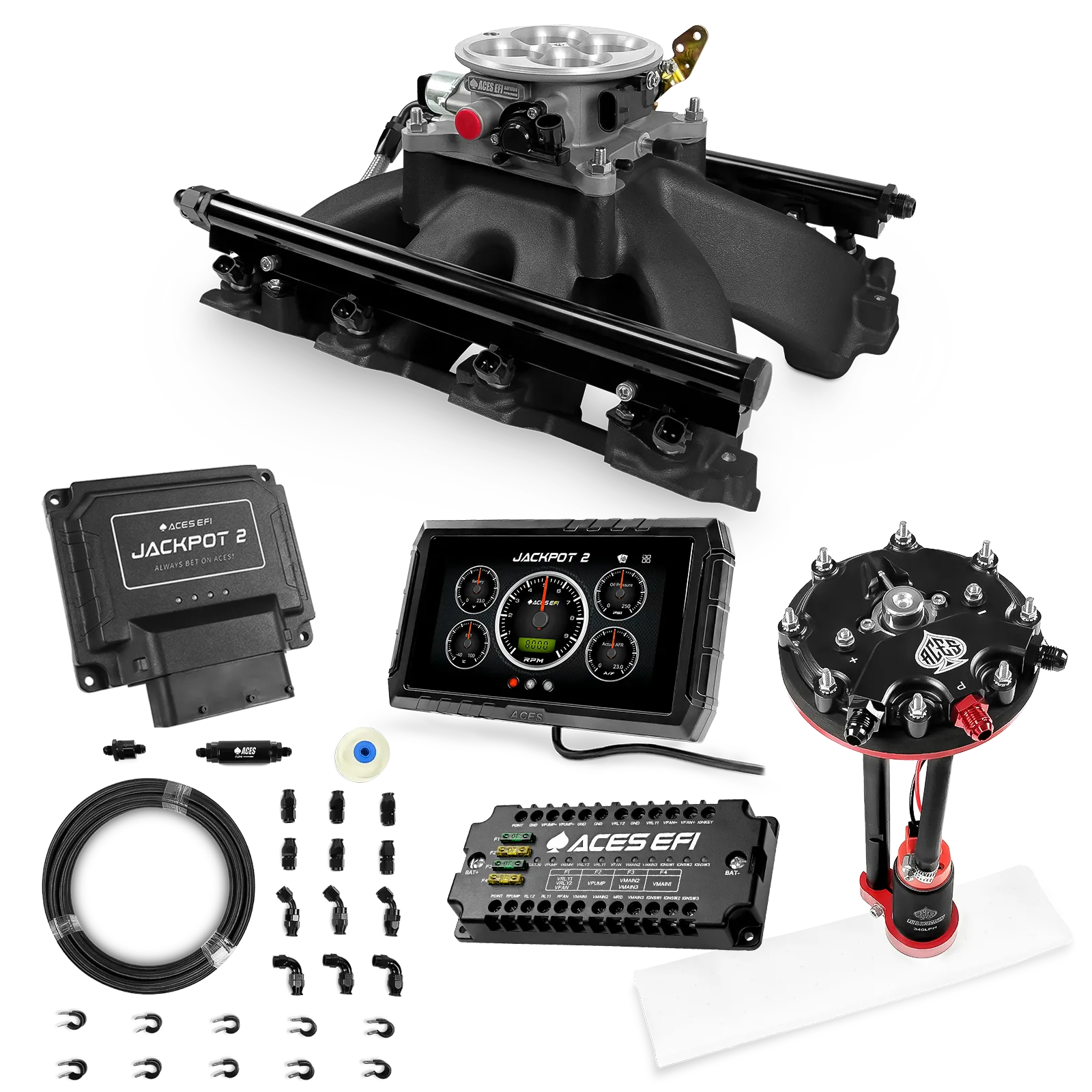 Jackpot 2 LS EFI System - Master Kit with Tank Conversion Pump Module with Internal Regulator + 20' PTFE Hose Kit