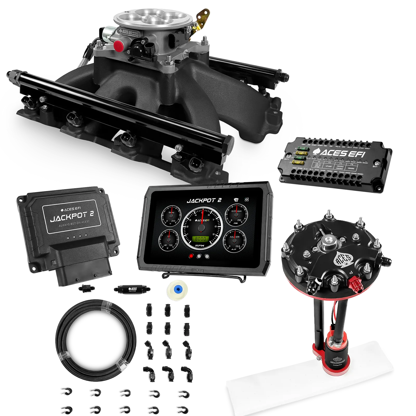 Jackpot 2 LS EFI System - Master Kit with Tank Conversion Pump Module with Internal Regulator + 20' PTFE Hose Kit