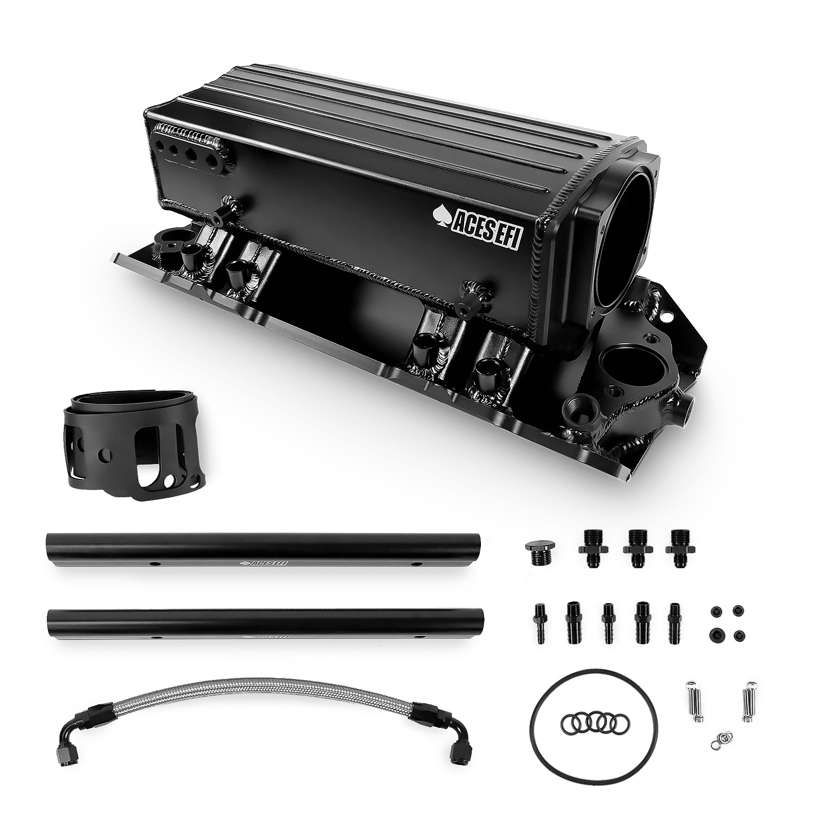 Aces Fuel Injection, Inc. Black BBC 9.8 Deck Tunnel Ram Fabricated Intake Manifold