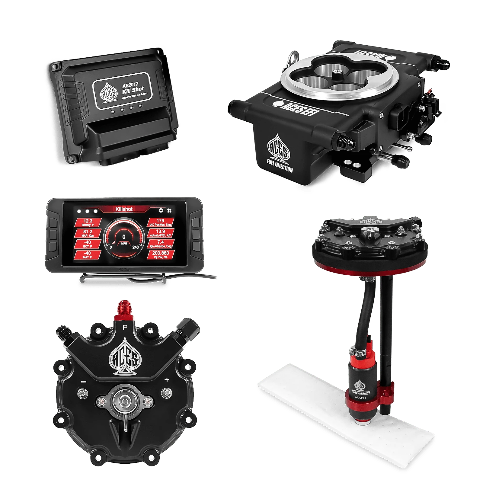 Aces Fuel Injection Black / Tank Conversion Pump Module with Internal Regulator (340 LPH) Killshot 4-BBl EFI Fuel Kits
