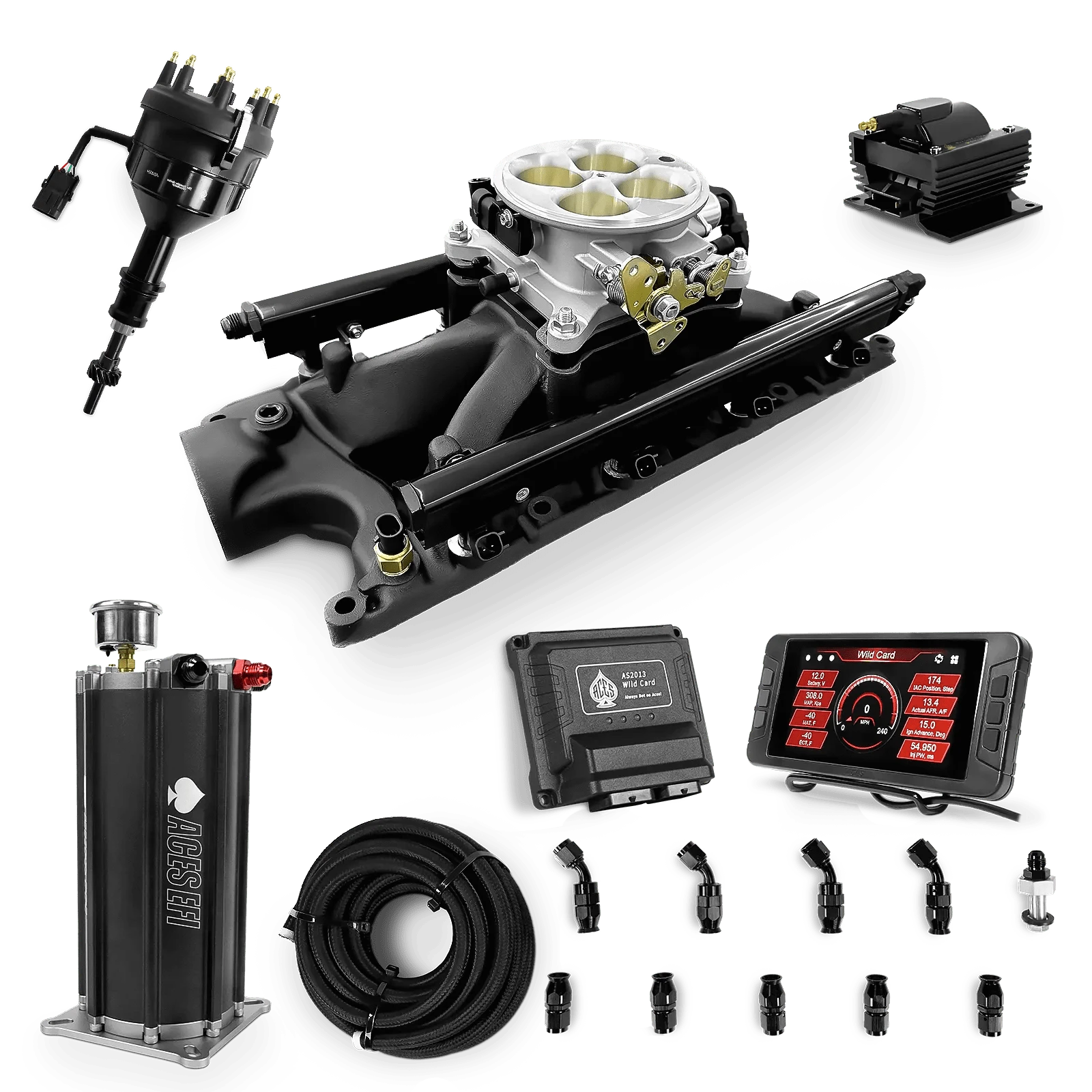 Aces Fuel Injection Command Center 2 Surge Tank / Black Manifold for 302 SBF Wild Card Sequential EFI Master Kits (500 HP)