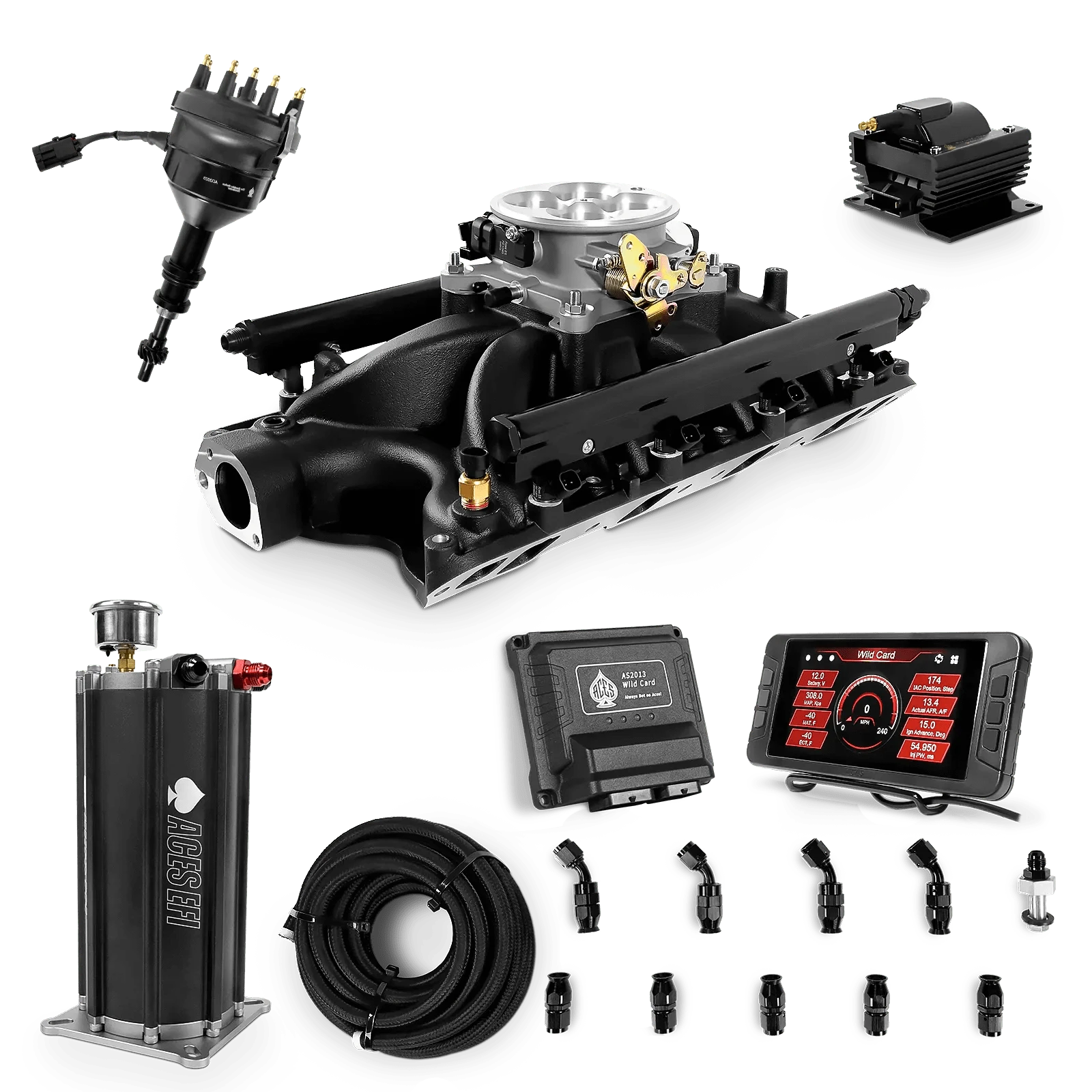 Aces Fuel Injection Command Center 2 Surge Tank / Black Manifold for 351W SBF Wild Card Sequential EFI Master Kits (500 HP)