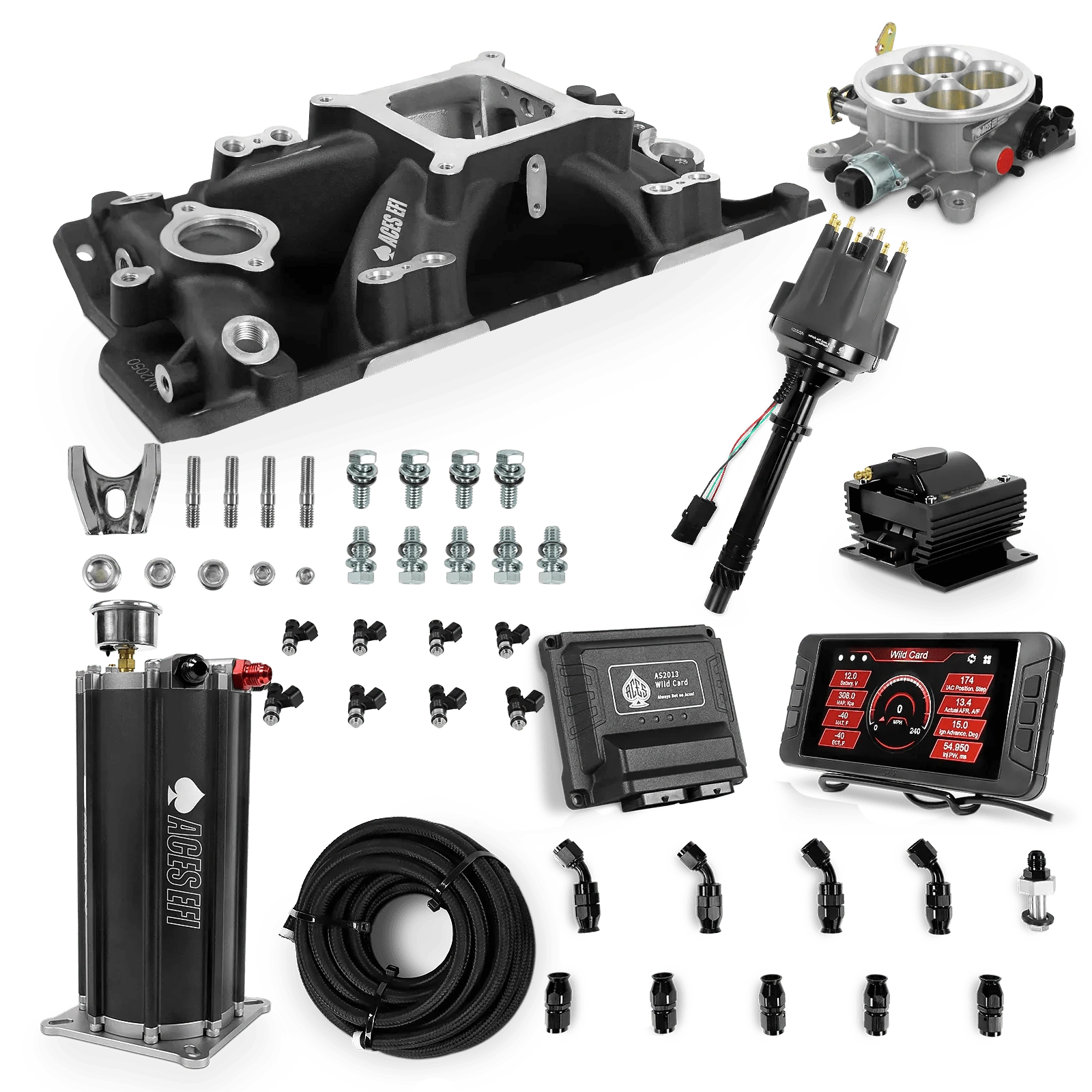 Aces Fuel Injection Command Center 2 Surge Tank / Black Manifold for SBC (non-vortec) Wild Card Sequential EFI Master Kits (500 HP)