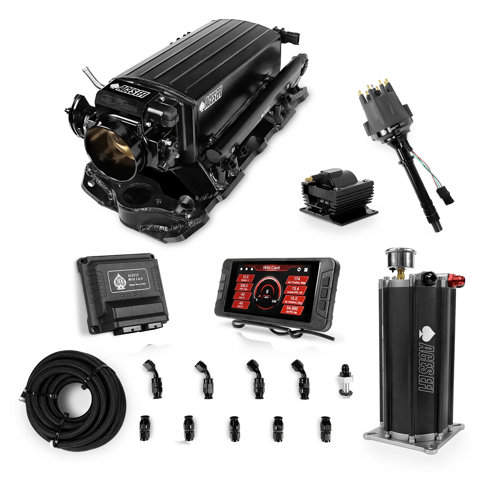 Aces Fuel Injection Command Center 2 Surge Tank / Black Tunnel Ram Manifold (fabricated) for SBC (non-vortec) Wild Card Sequential EFI Master Kits (500 HP)