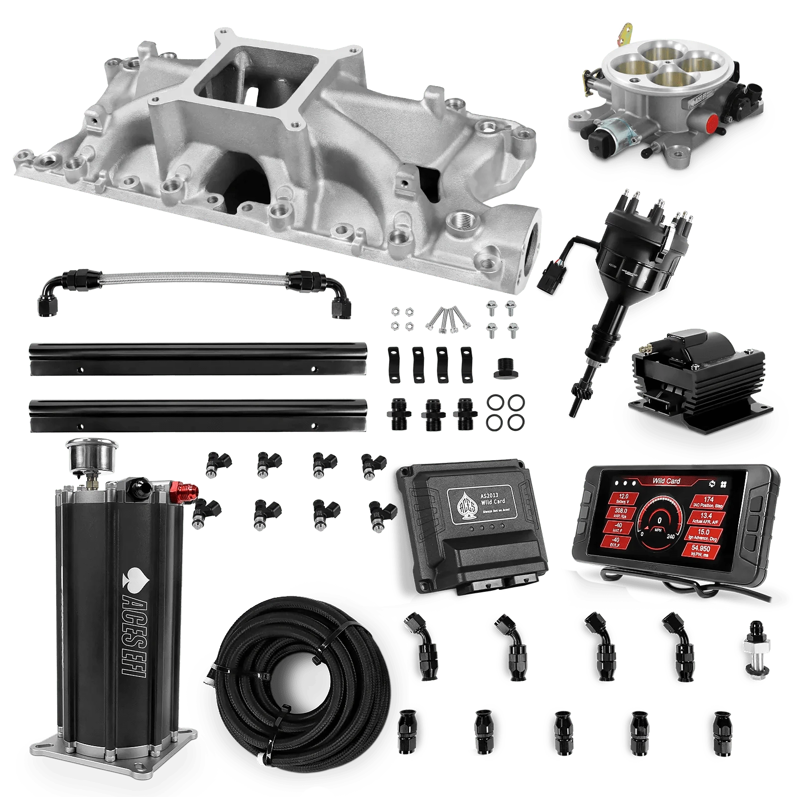 Aces Fuel Injection Command Center 2 Surge Tank / Silver Manifold for 302 SBF Wild Card Sequential EFI Master Kits (500 HP)