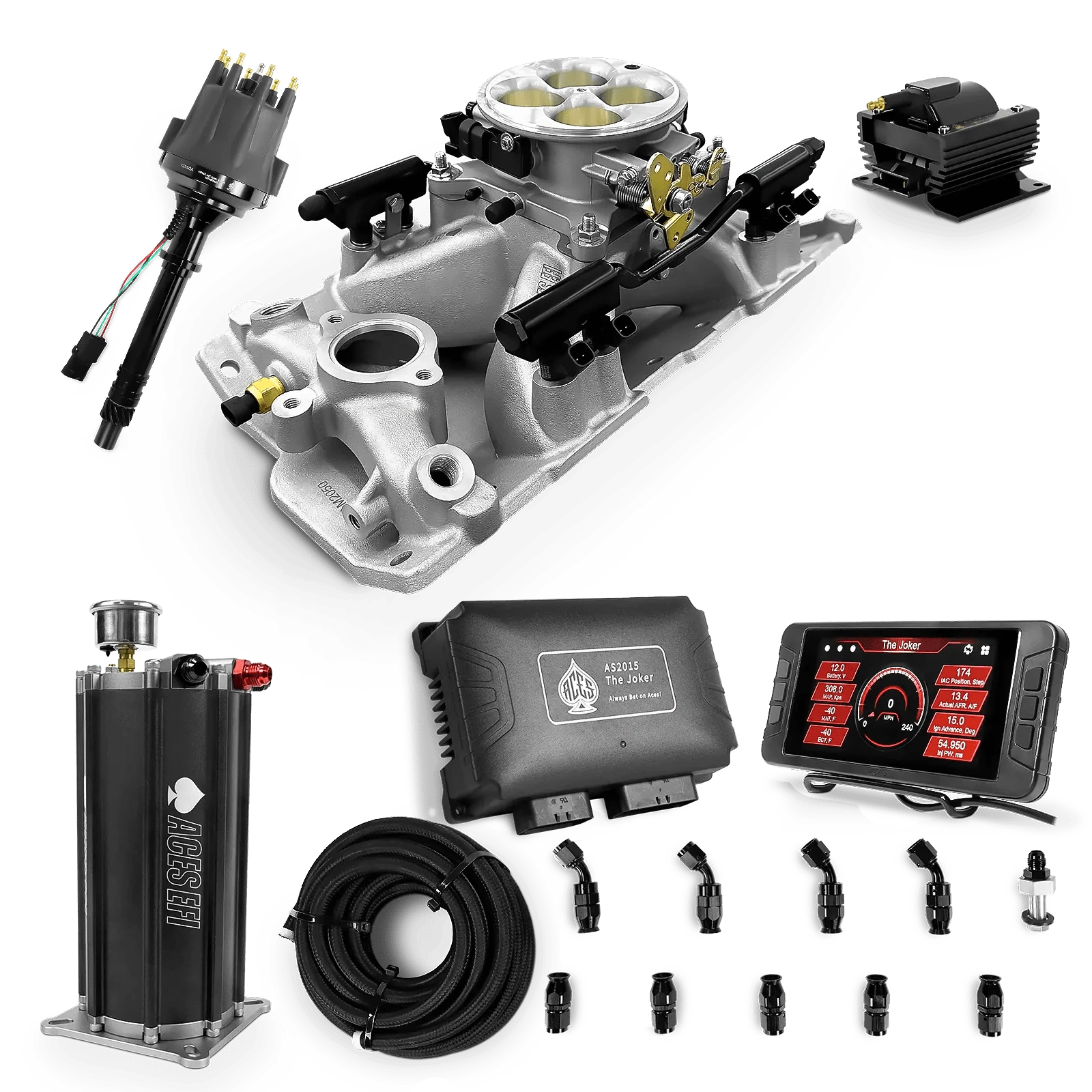 Aces Fuel Injection Command Center 2 Surge Tank / Silver Manifold for SBC (non-vortec) The Joker Sequential EFI/CDI Master Kits (500 HP)
