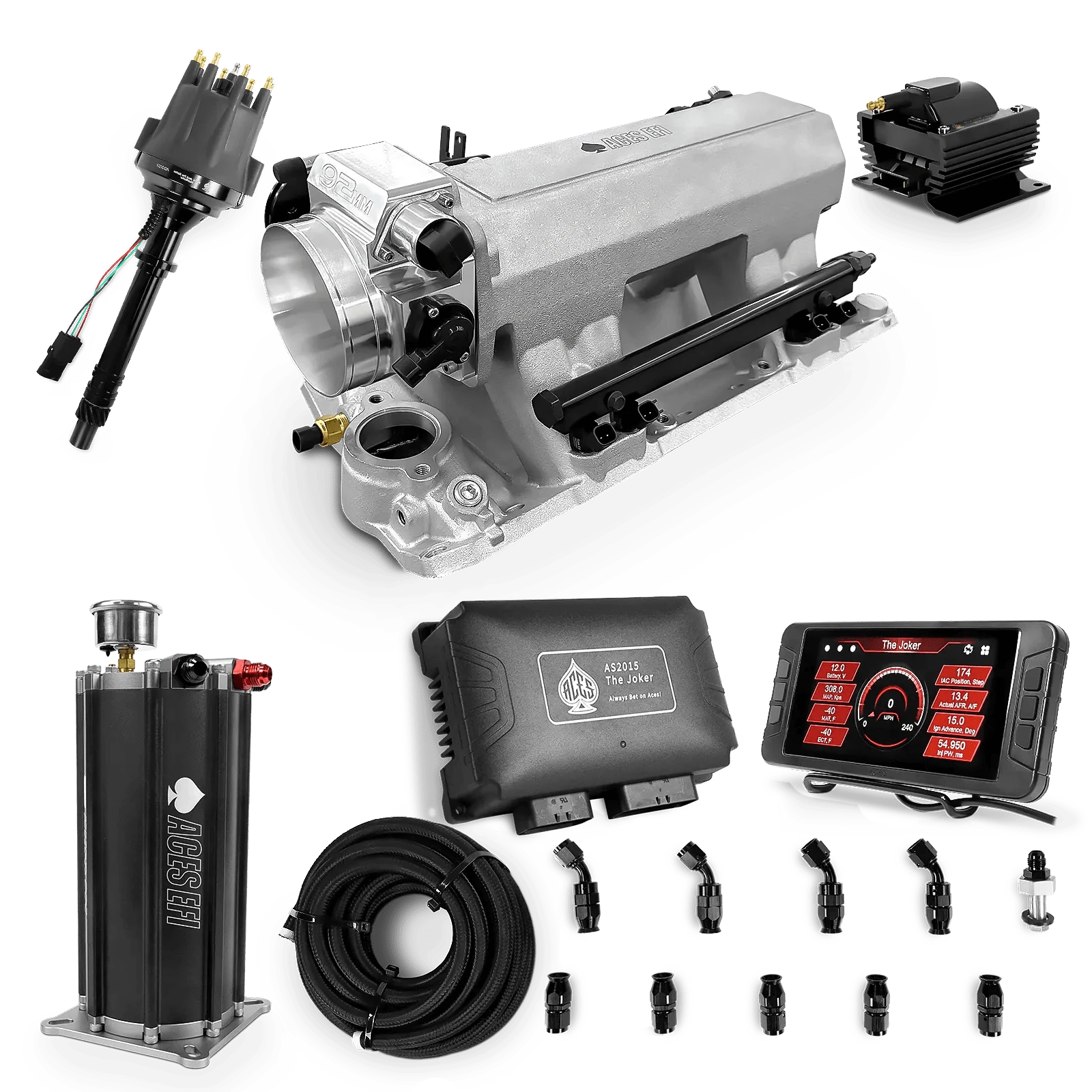 Aces Fuel Injection Command Center 2 Surge Tank / Silver Tunnel Ram Manifold for SBC (non-vortec) The Joker Sequential EFI/CDI Master Kits (500 HP)