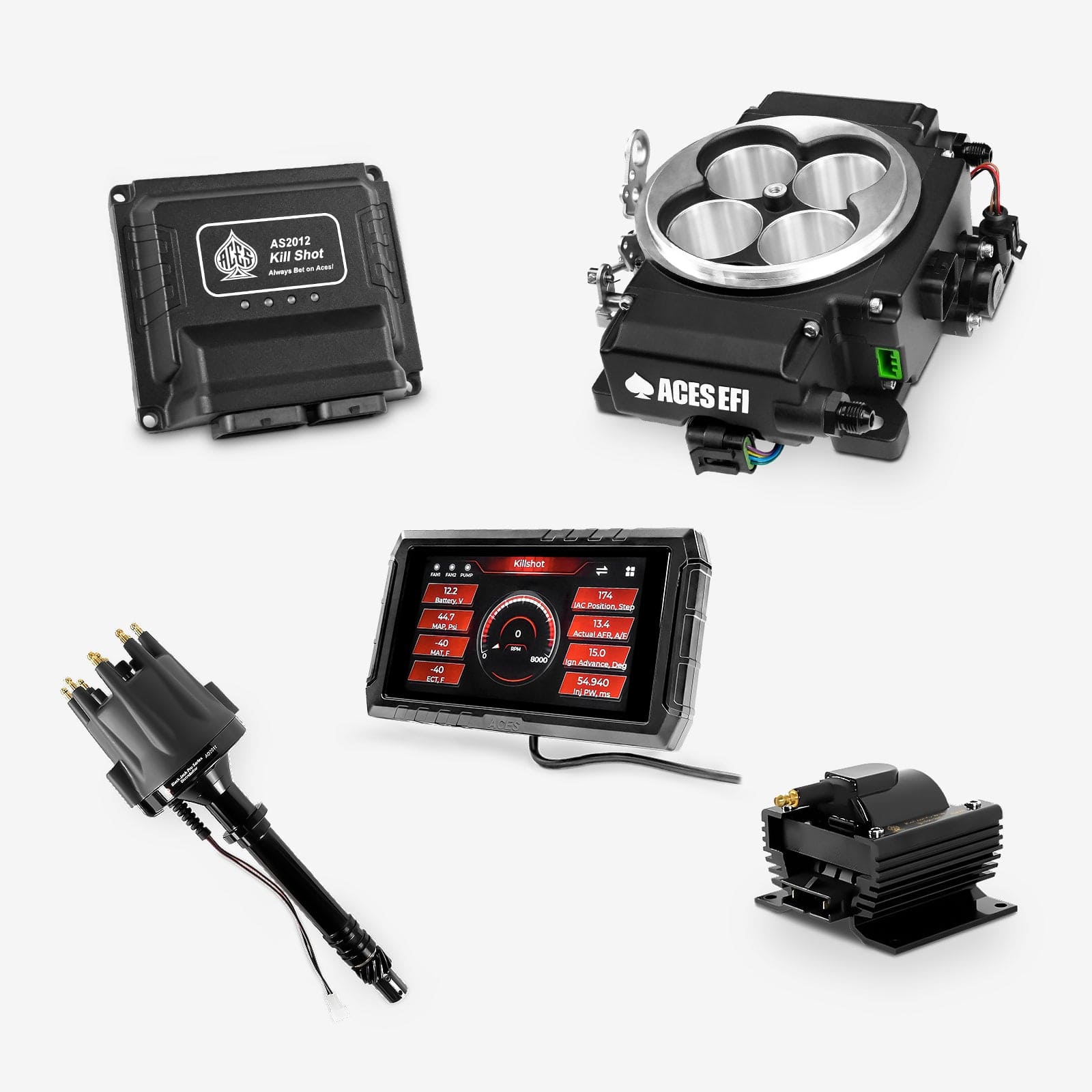 Aces Fuel Injection EFI System Black / SBC/BBC Killshot II 4-bbl EFI System Top End Kits