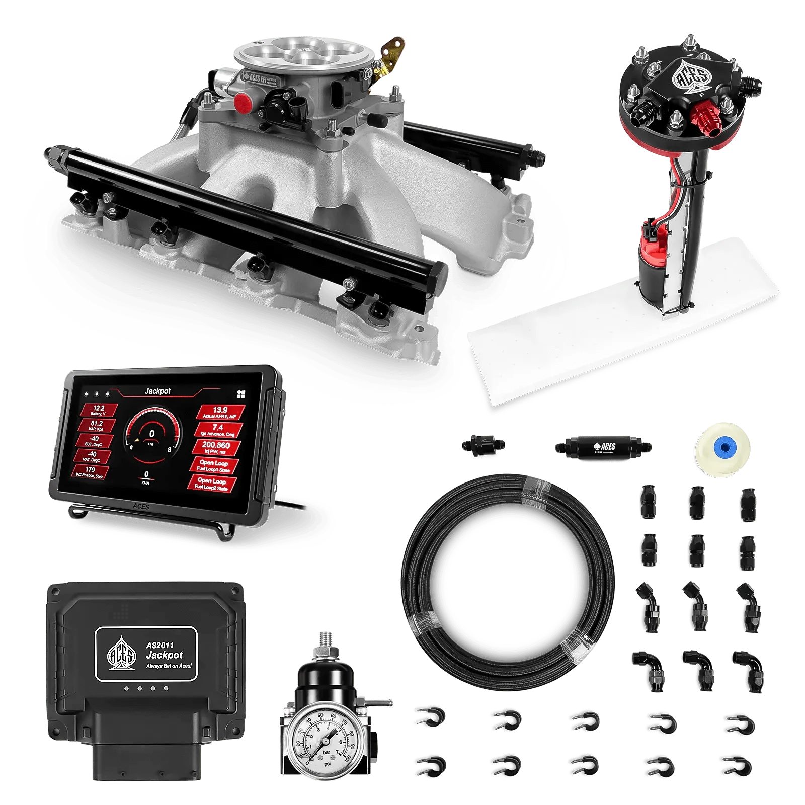 Jackpot LS EFI System - Master Kit with Tight Fit In-Tank Pump Module + 40' PTFE Hose Kit