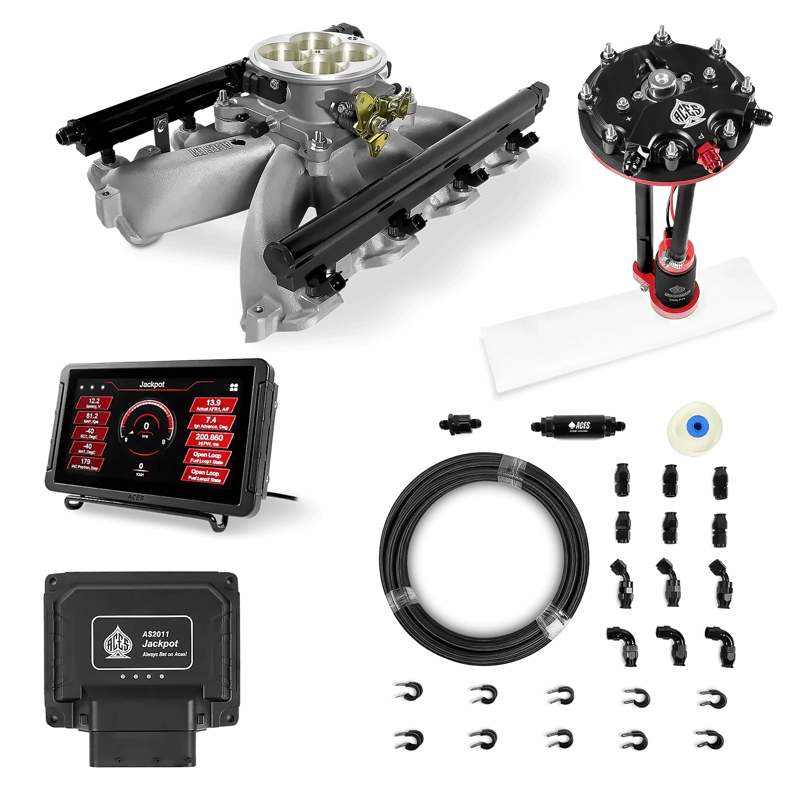 Jackpot LS EFI System - Master Kit with Tank Conversion Pump Module with Internal Regulator + 20' PTFE Hose Kit