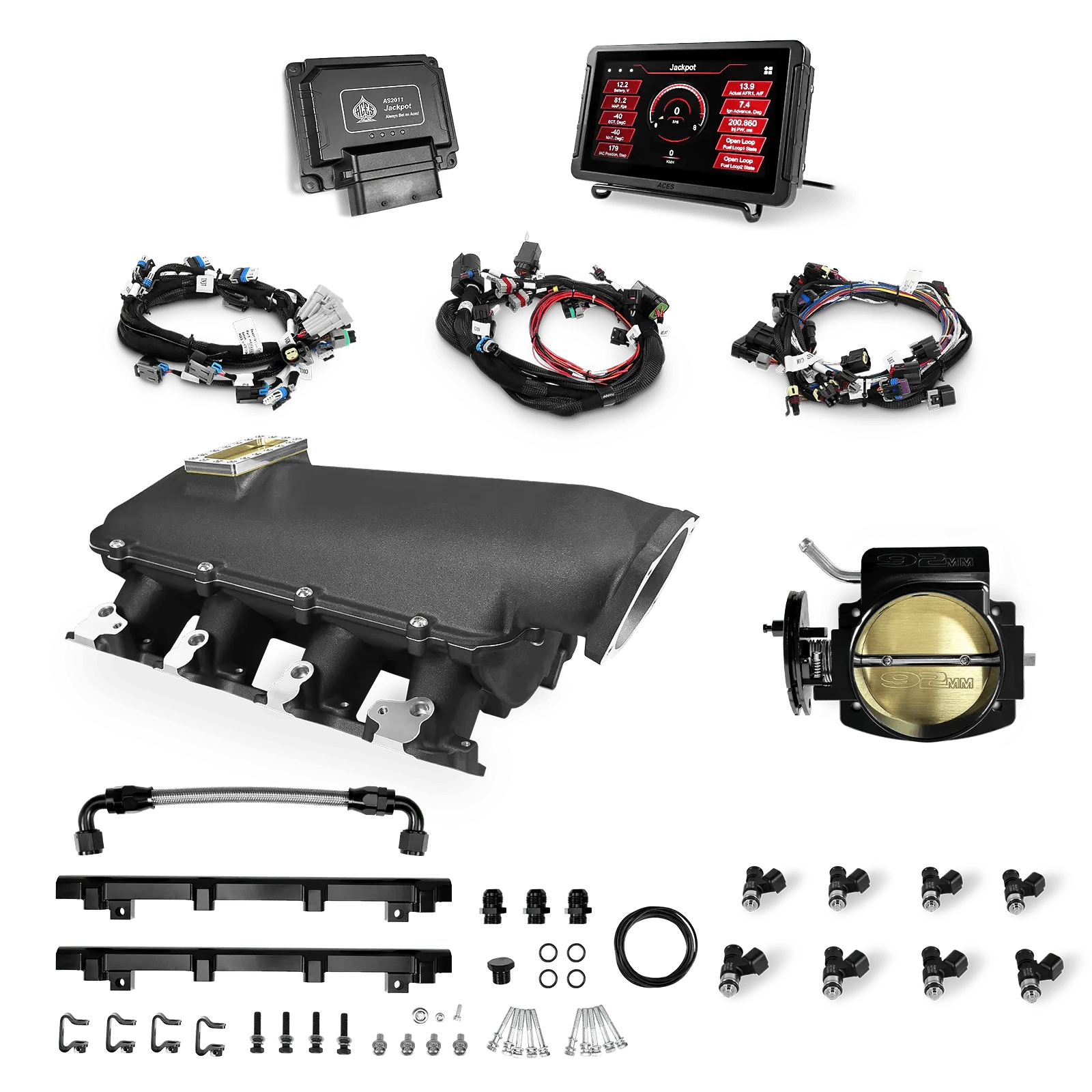 Aces Fuel Injection, Inc. Jackpot LS - DBC & Manual Trans / Cathedral Port / Lo-Ram (black/cast) Jackpot LS EFI System - Top End Kit (500 HP)