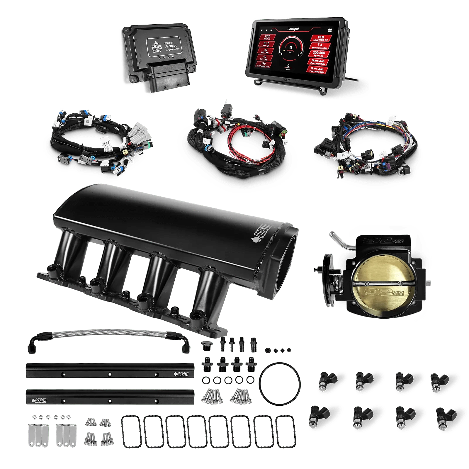 Aces Fuel Injection, Inc. Jackpot LS - DBC & Manual Trans / Raised Rectangle Port / Short (fabricated) Jackpot LS EFI System - Top End Kit (500 HP)
