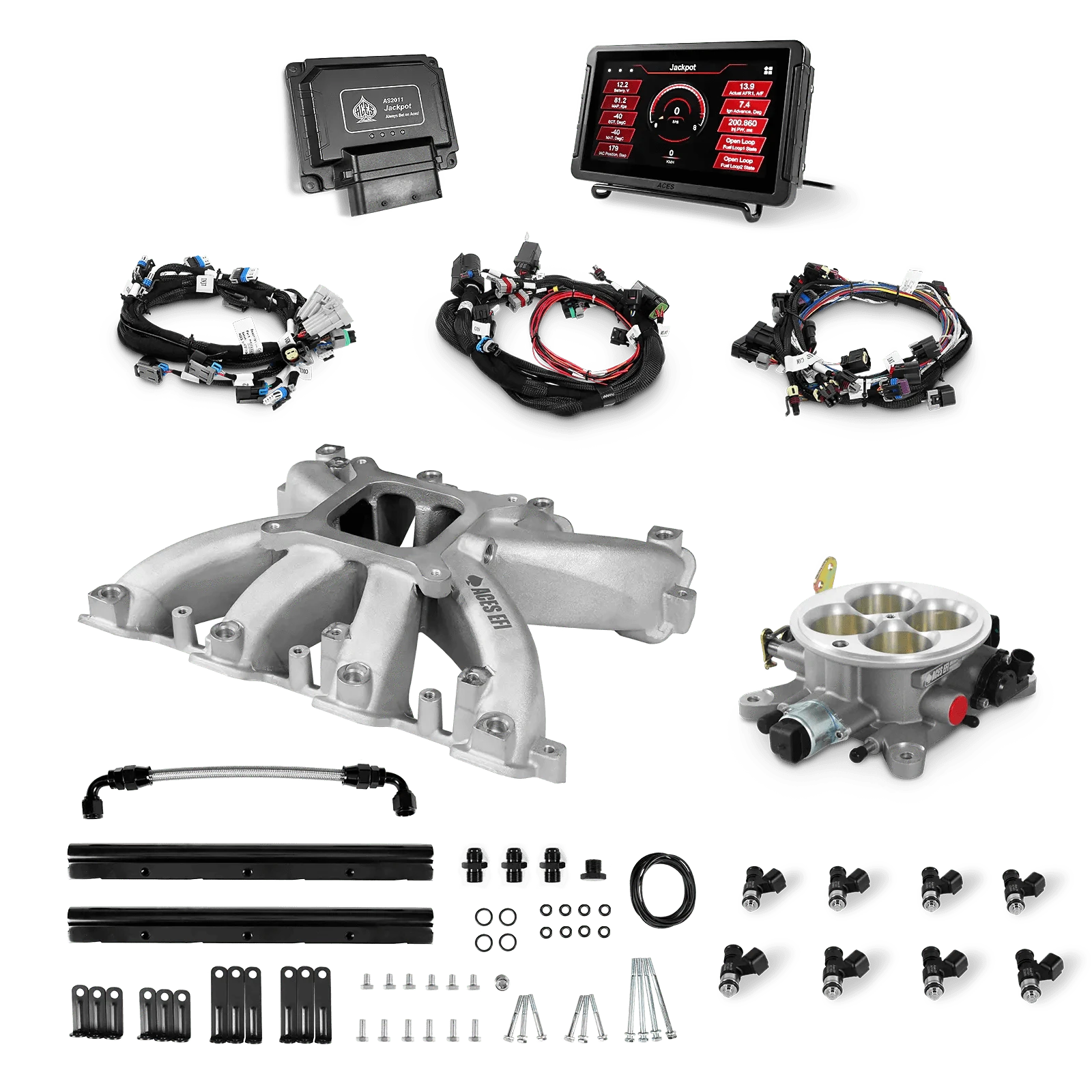 Aces Fuel Injection, Inc. Jackpot LS - DBC & Manual Trans / Rectangle Port / Mid-Rise (cast) Jackpot LS EFI System - Top End Kit (500 HP)