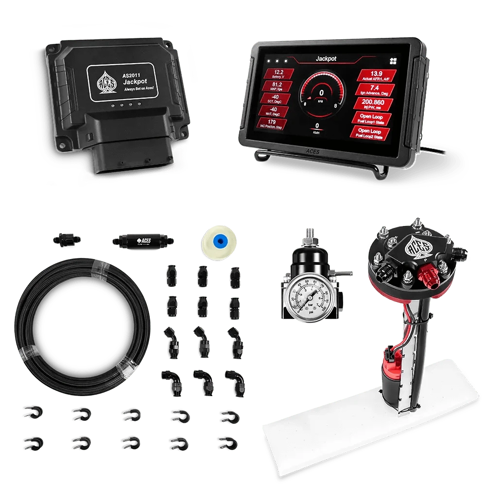 Aces Fuel Injection Jackpot LS EFI System - Master Kit with Tight Fit In-Tank Pump Module + 40' PTFE Hose Kit