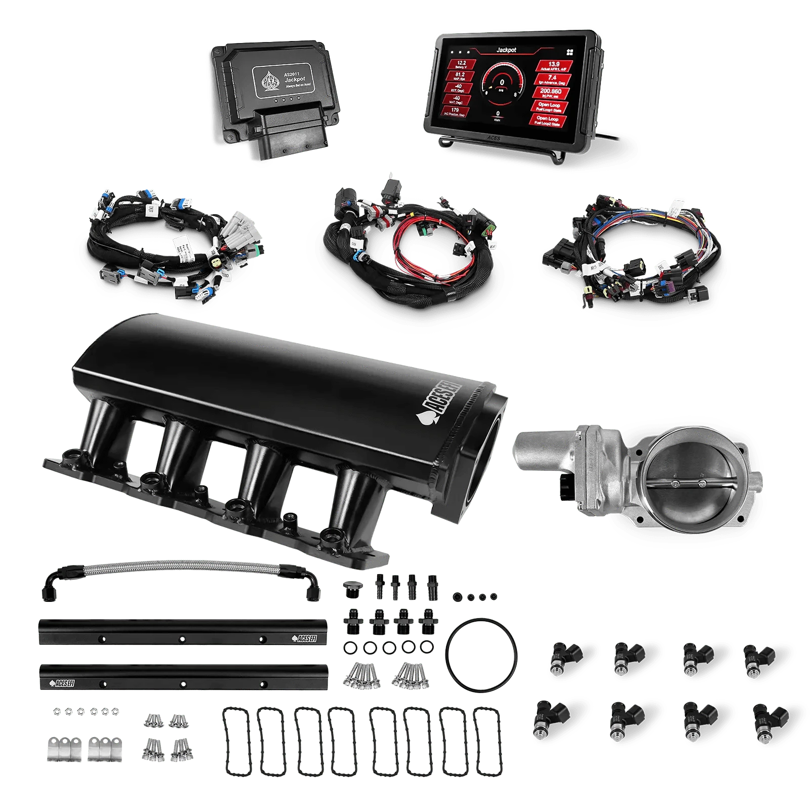 Aces Fuel Injection, Inc. Jackpot Pro LS - DBW & Manual Trans / Cathedral Port / Short (fabricated) Jackpot LS EFI System - Top End Kit (500 HP)