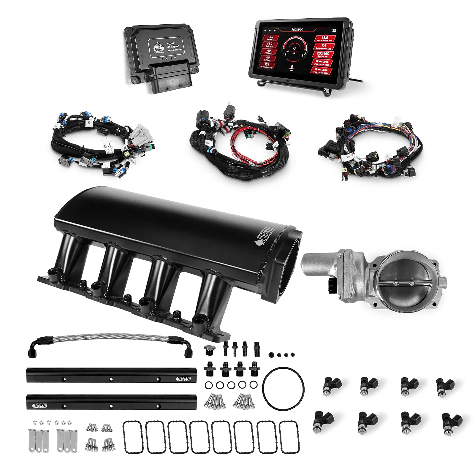 Aces Fuel Injection, Inc. Jackpot Pro LS - DBW & Manual Trans / Raised Rectangle Port / Short (fabricated) Jackpot LS EFI System - Top End Kit (500 HP)