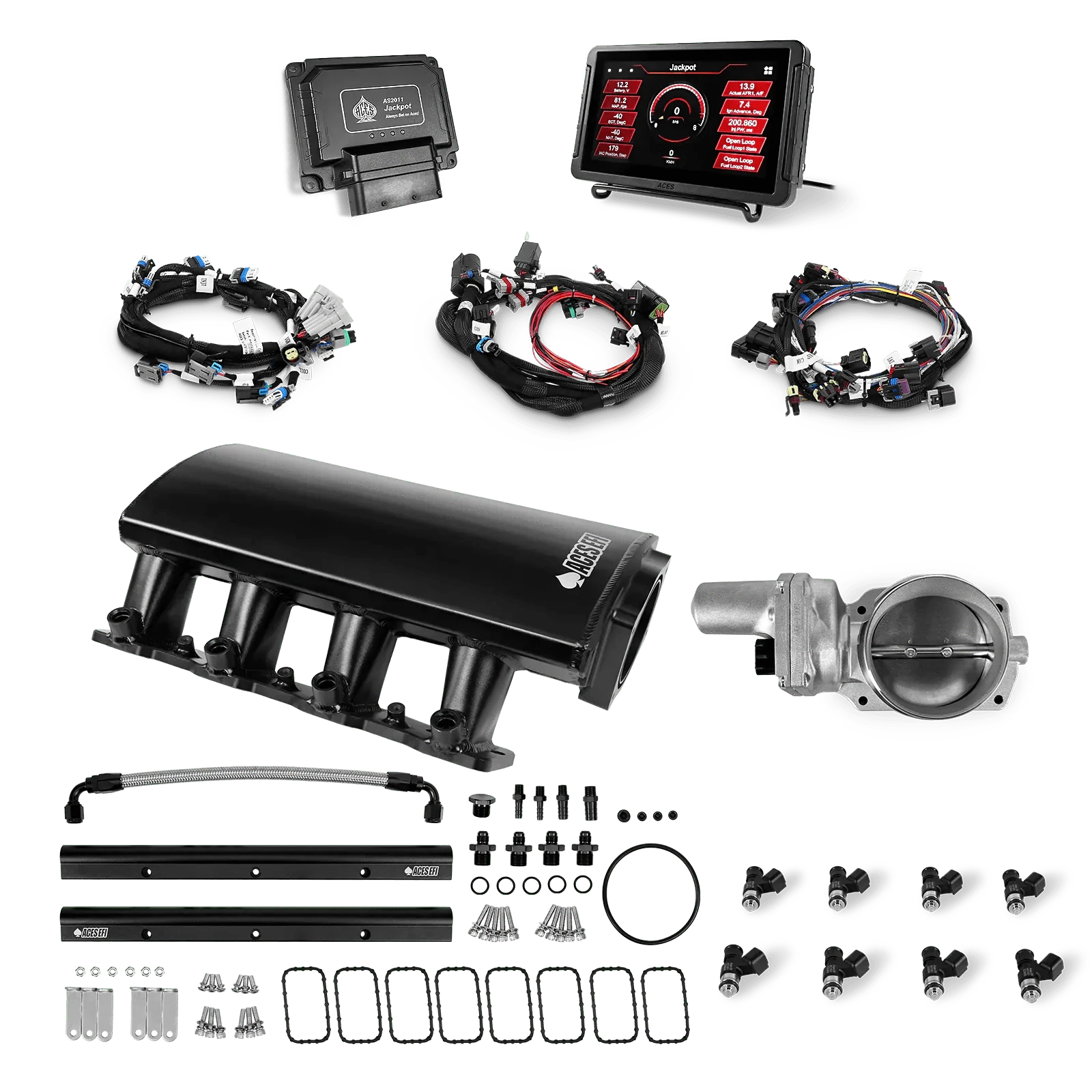 Aces Fuel Injection, Inc. Jackpot Pro LS - DBW & Manual Trans / Rectangle Port / Short (fabricated) Jackpot LS EFI System - Top End Kit (500 HP)